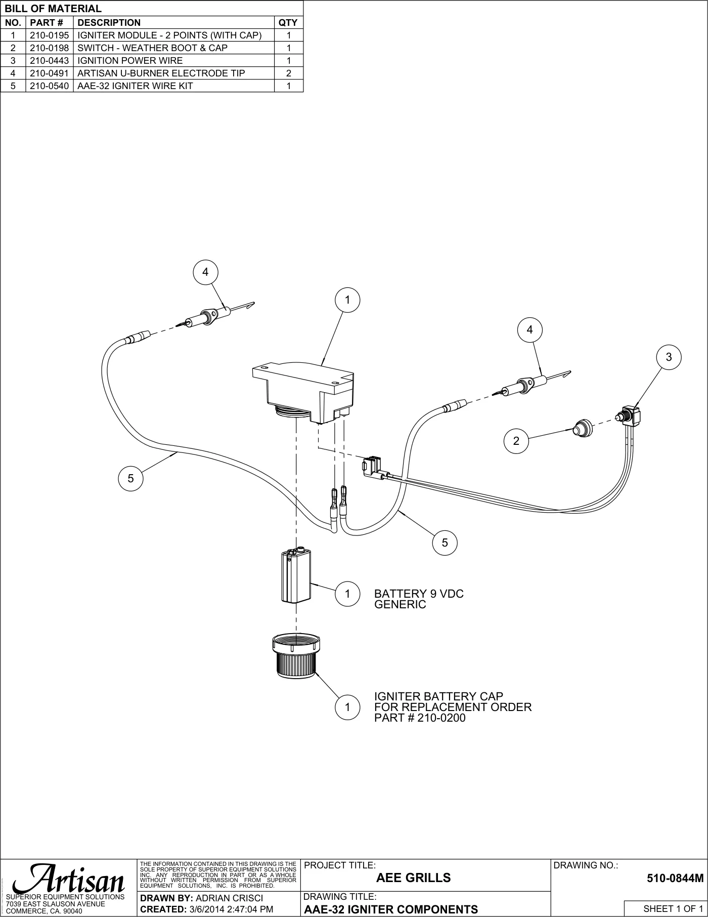 AAE-32 Grill Igniter Components parts diagram