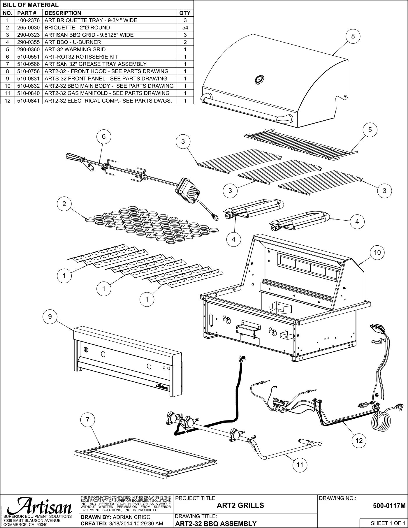ART2-32 Grill Complete Unit (Main Assembly) parts diagram
