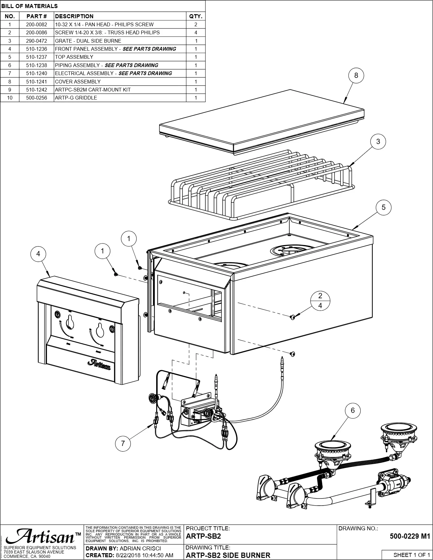 ARTP-SB2 Double Side Burner Complete Unit (Main Assembly) parts diagram