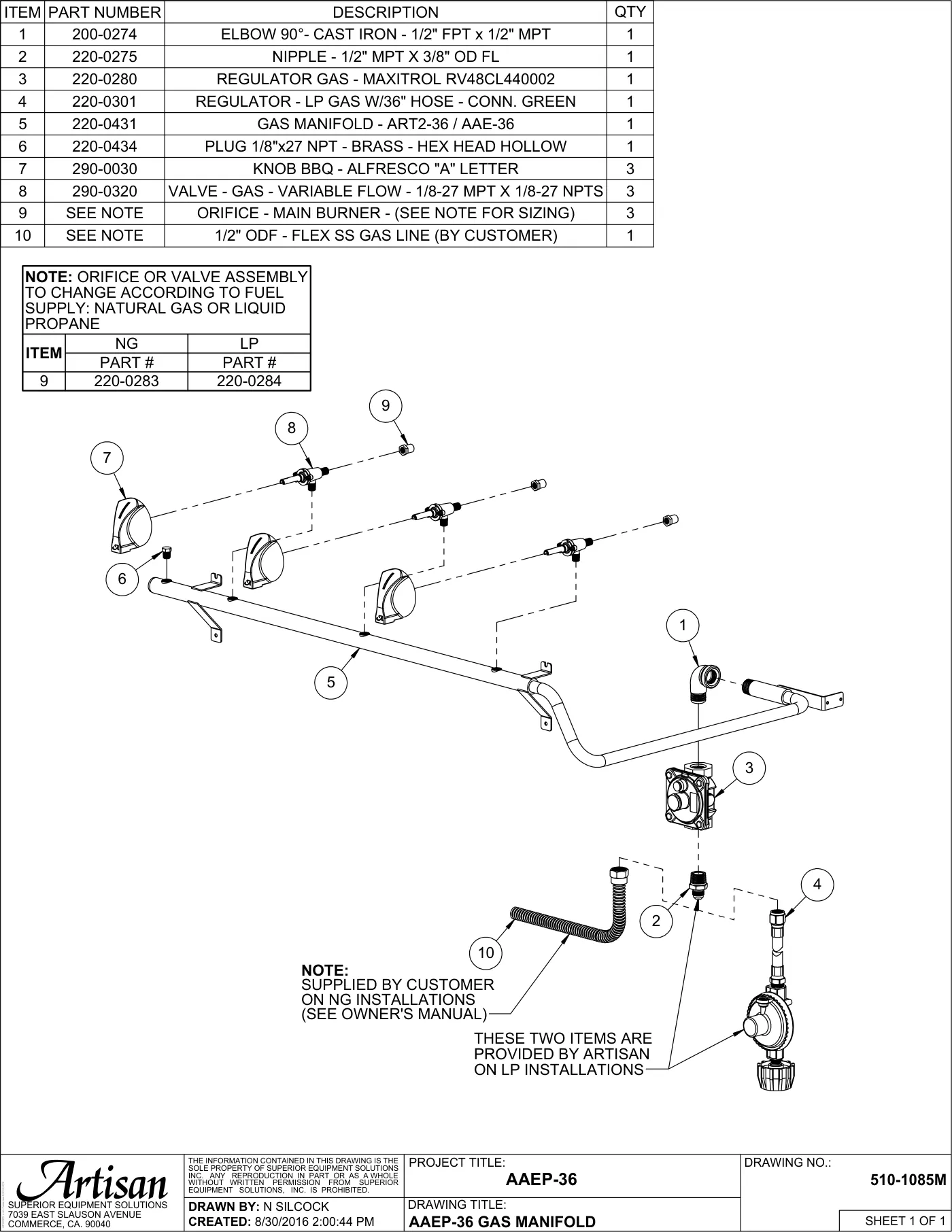 AAEP-36 Grill Gas Manifold parts diagram