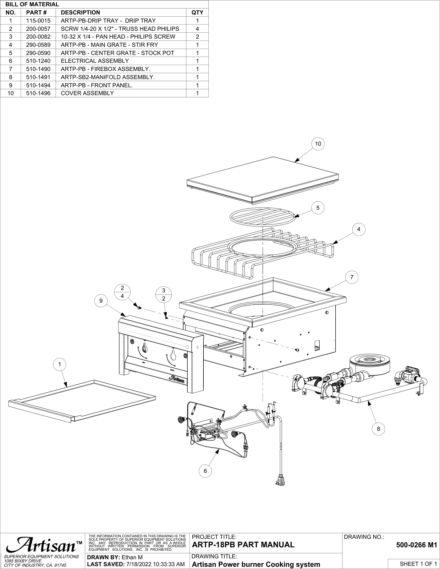 ARTP-18PB Power Burner Complete Unit (Main Assembly) parts diagram