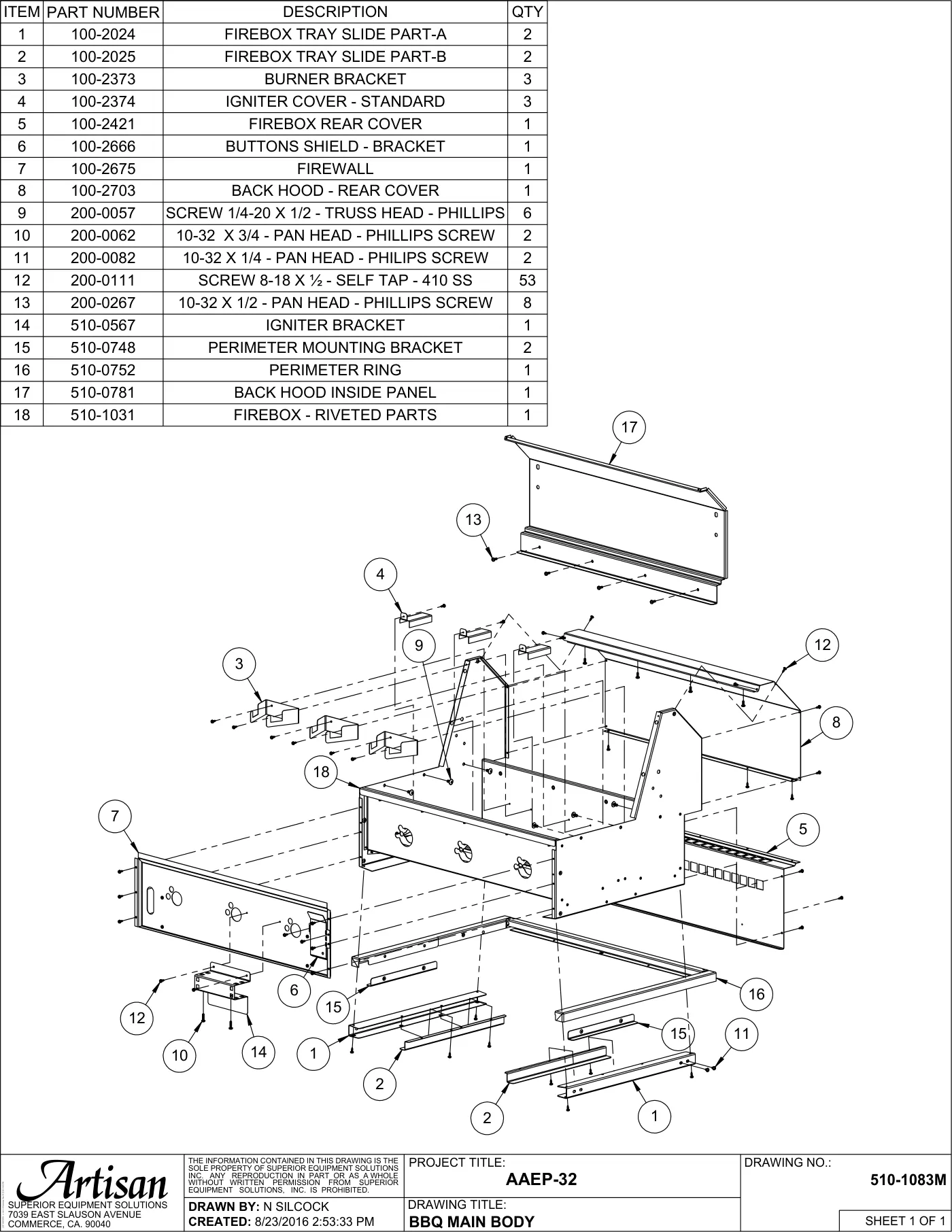 AAEP-32 Grill BBQ Main Body parts diagram