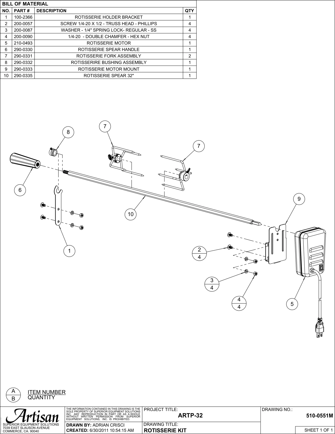 ARTP-32 Grill Rotisserie Kit parts diagram