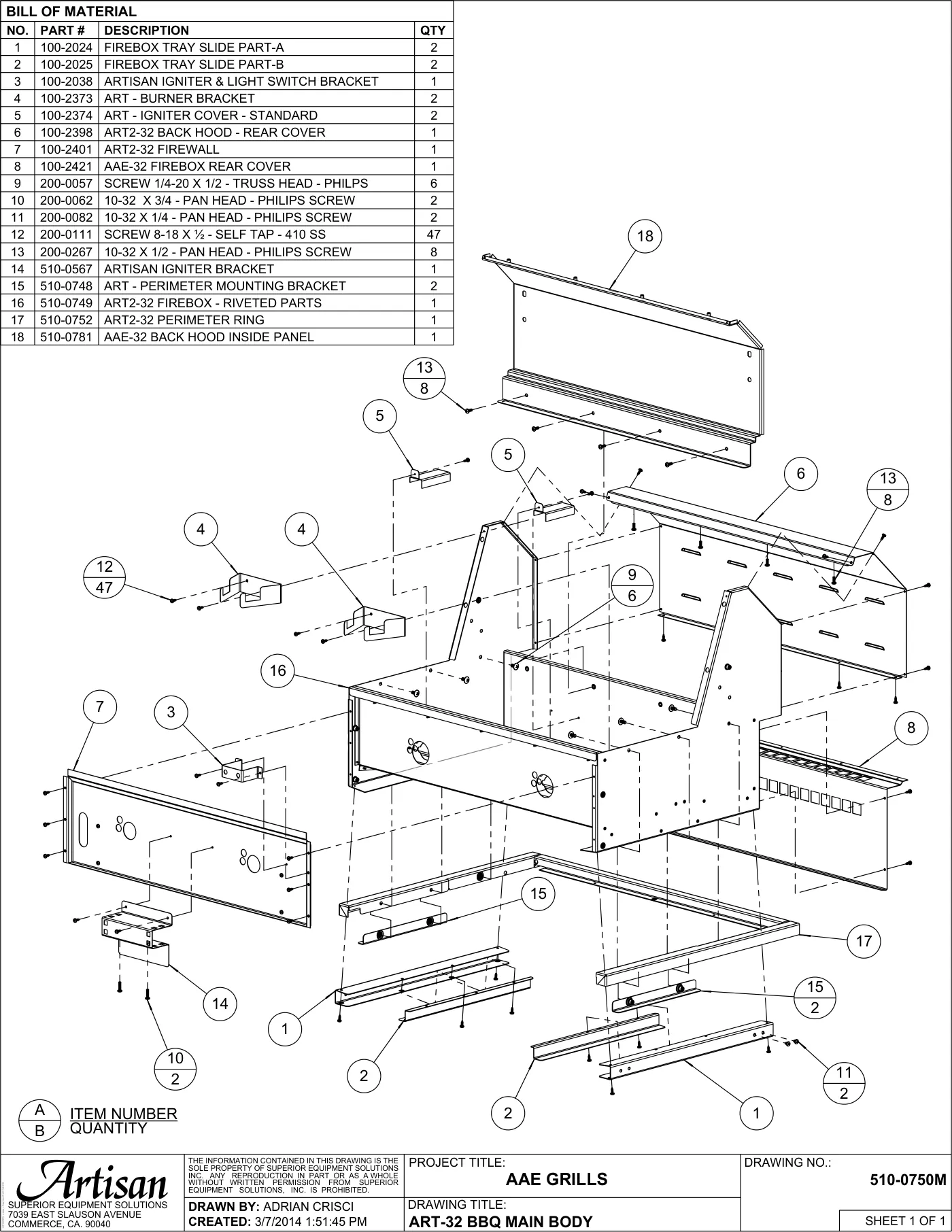 AAE-32 Grill BBQ Main Body parts diagram