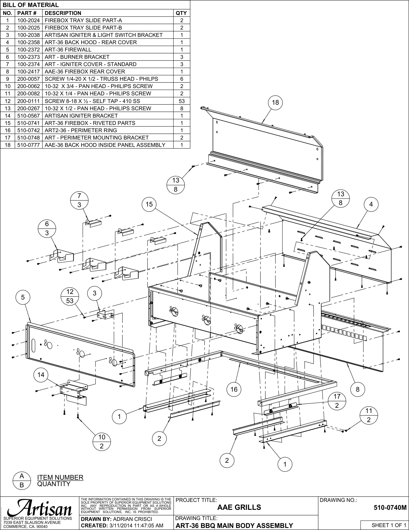 AAE-36 Grill BBQ Main Body Assembly parts diagram
