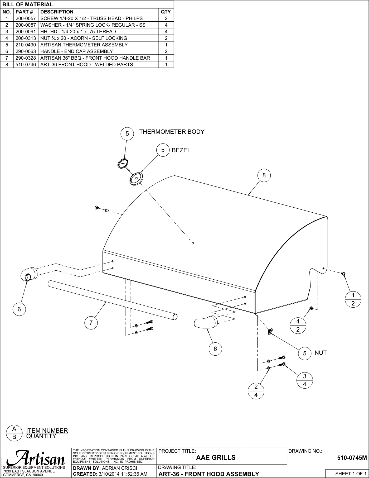 AAE-36 Grill Front Hood Assembly parts diagram