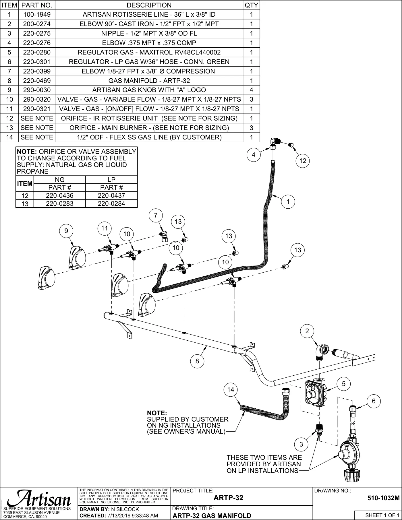 ARTP-32 Grill Gas Manifold parts diagram
