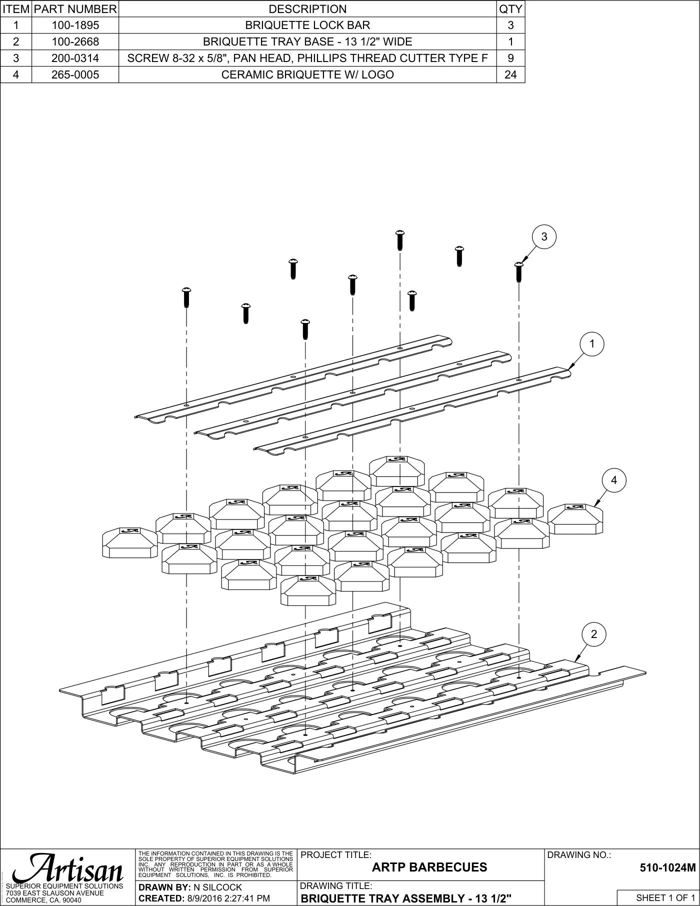 ARTP-36 Grill Briquette Tray Assembly - 13 1/2" parts diagram
