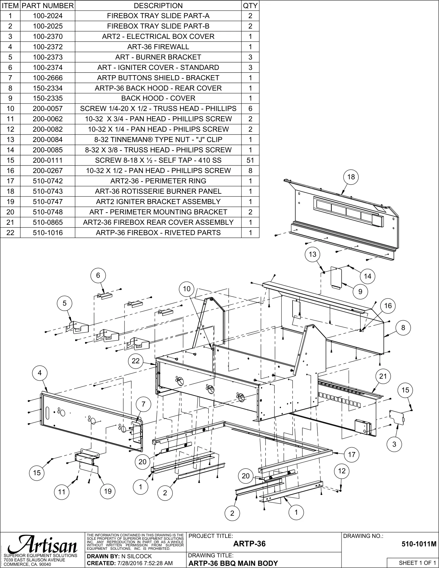 ARTP-36 Grill BBQ Main Body parts diagram