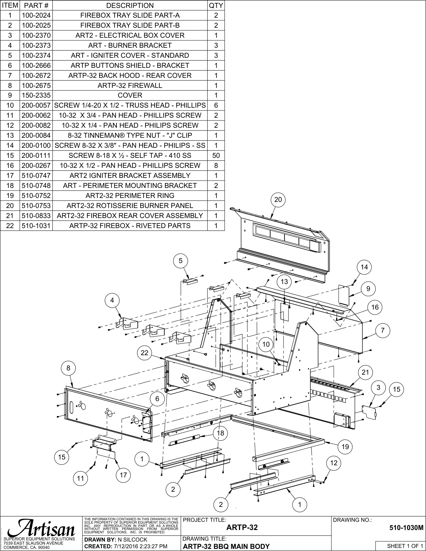 ARTP-32 Grill BBQ Main Body parts diagram