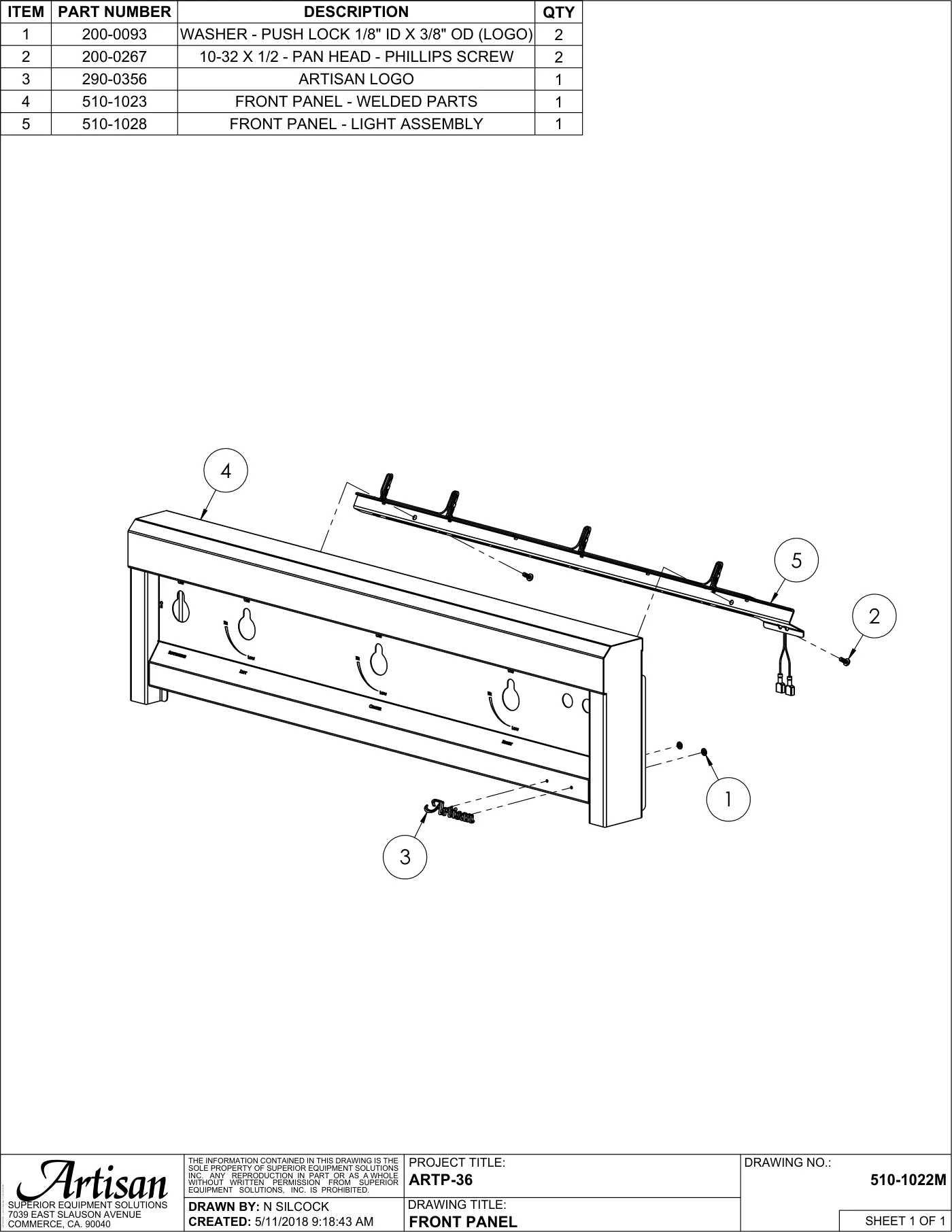 ARTP-36 Grill Front Panel parts diagram