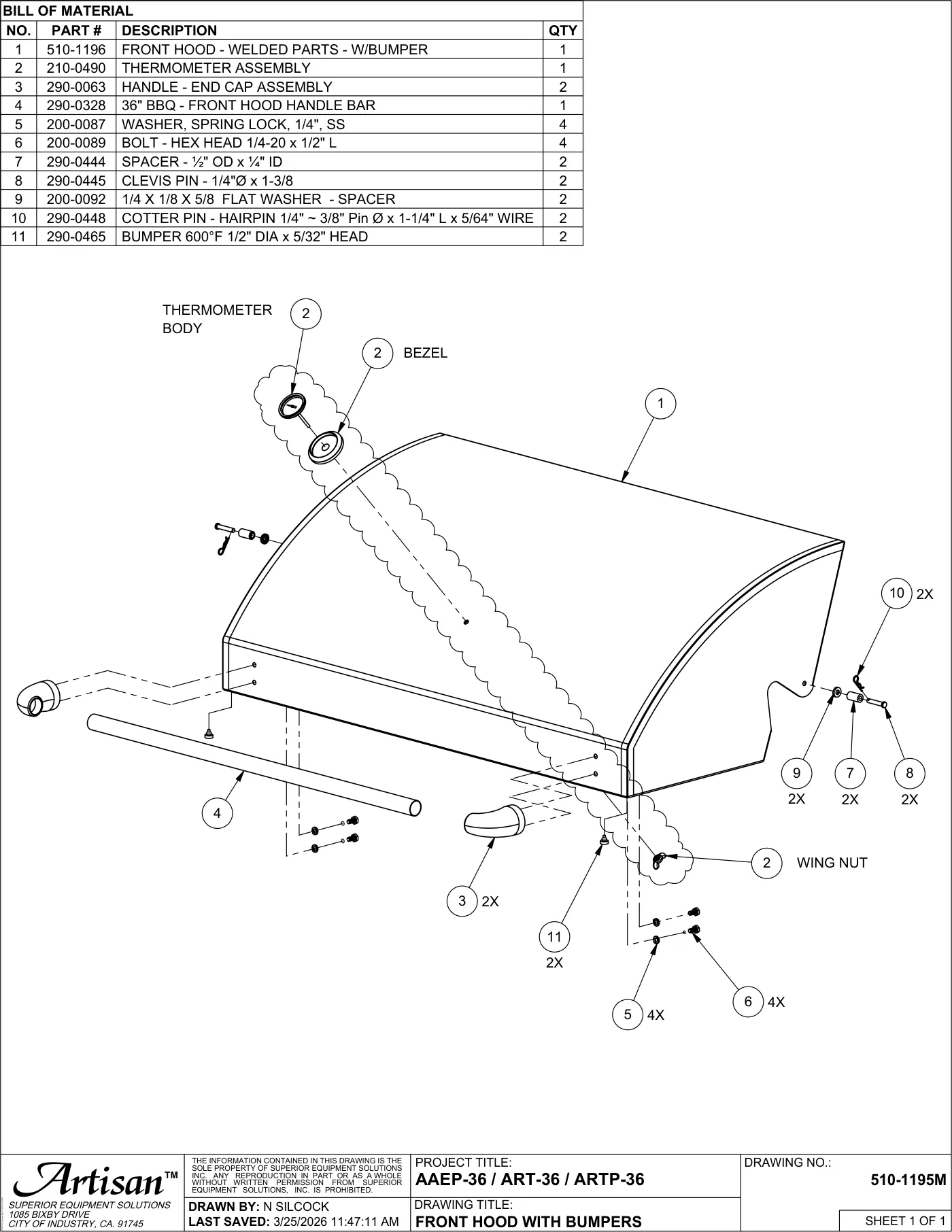 ART-36 and ARTP-36 Grill Front Hood with Bumpers parts diagram