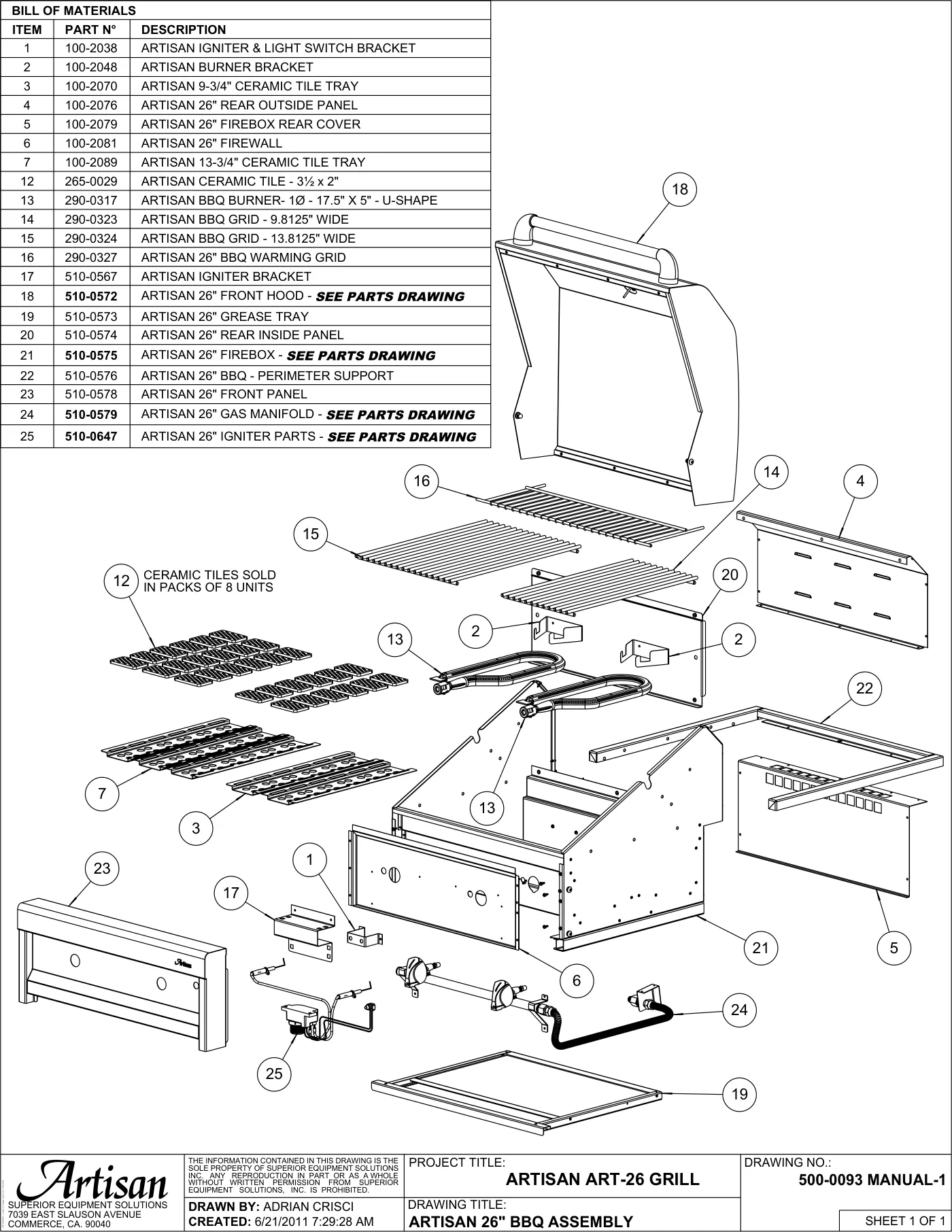 ART-26 Grill Complete Unit (Main Assembly) parts diagram