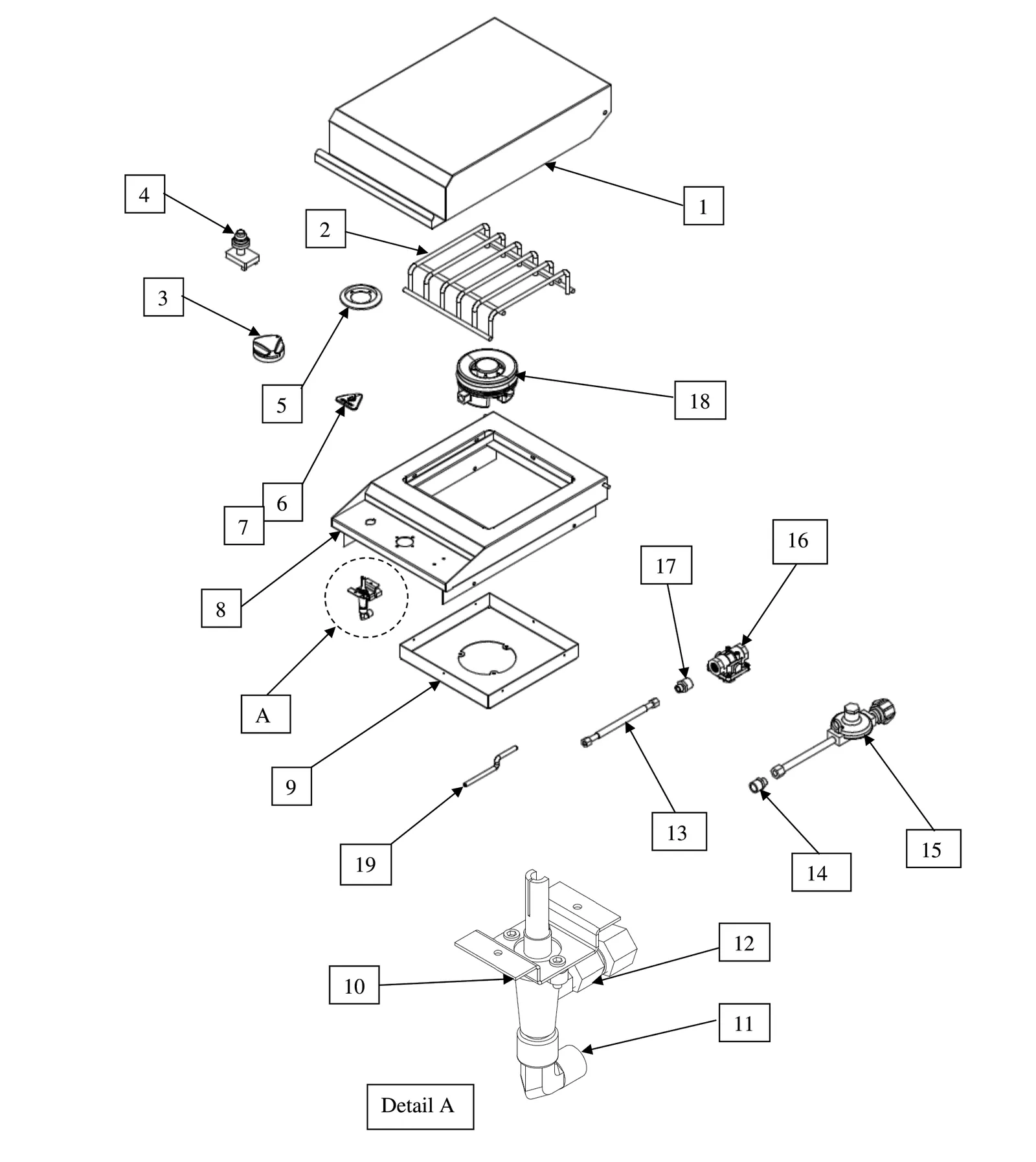 Delta Heat DHSB1D-D Drop-In Side Burner exploded parts diagram