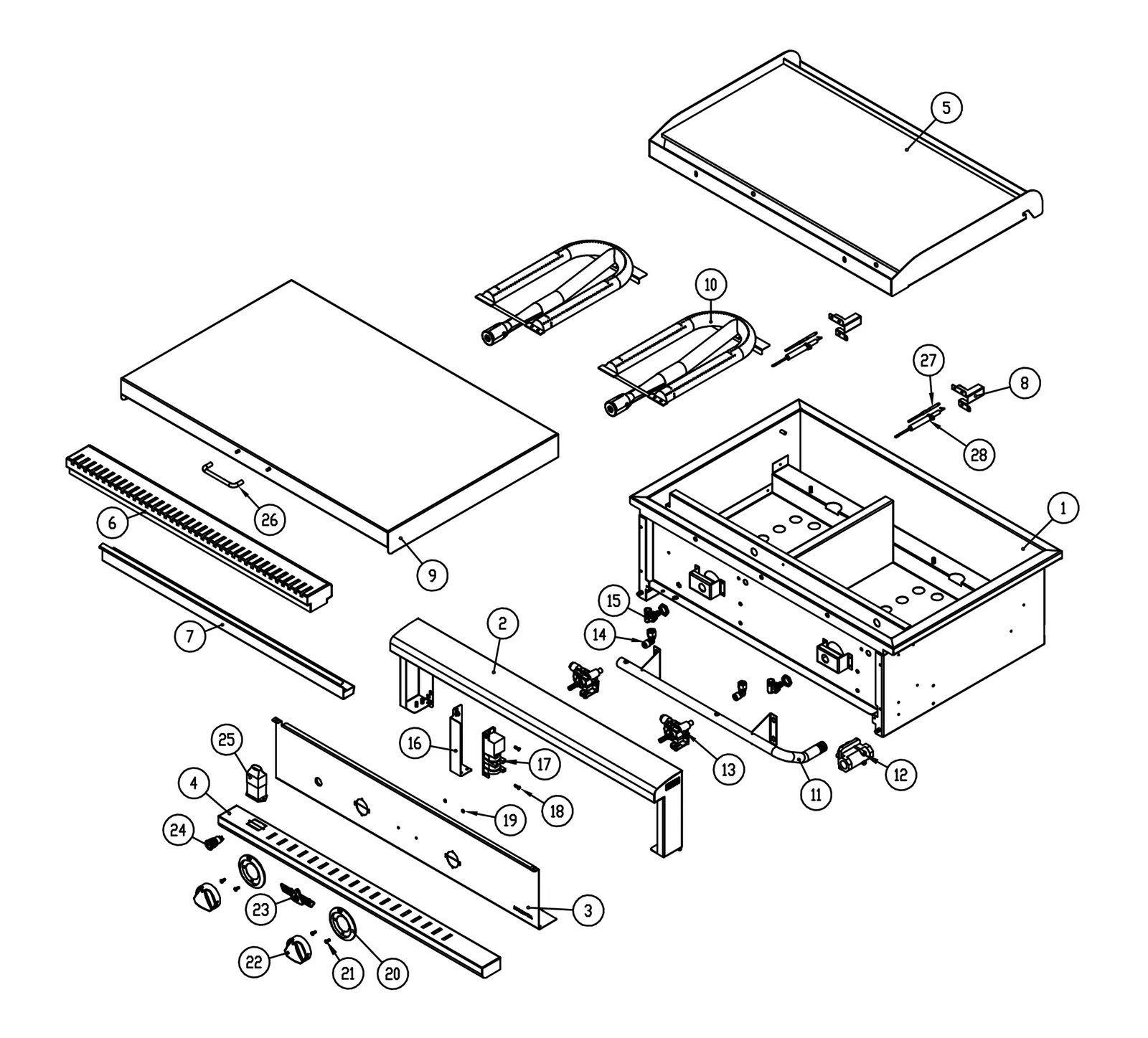 Delta Heat DHTG32 Teppanyaki Griddle exploded parts diagram