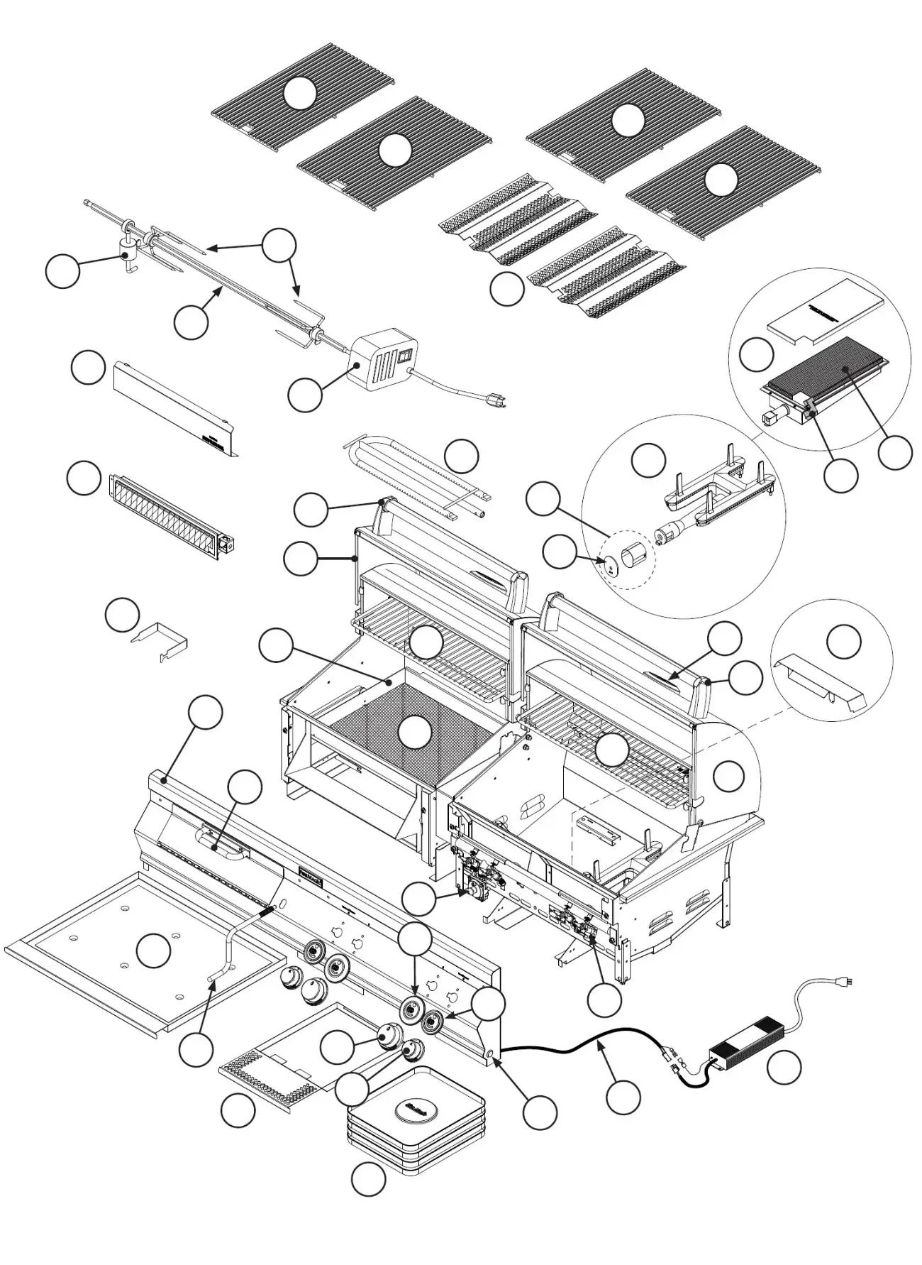 Fire Magic Aurora A830i exploded parts diagram showing 33 replacement parts