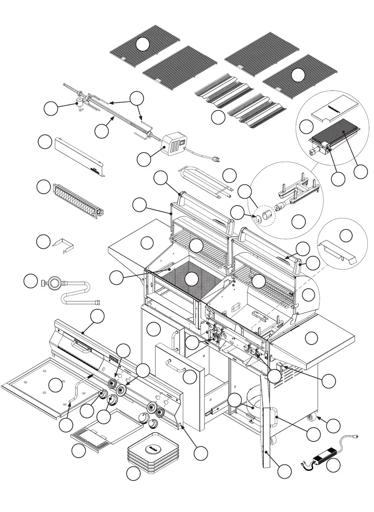 Fire Magic Aurora A830s exploded parts diagram showing 38 replacement parts