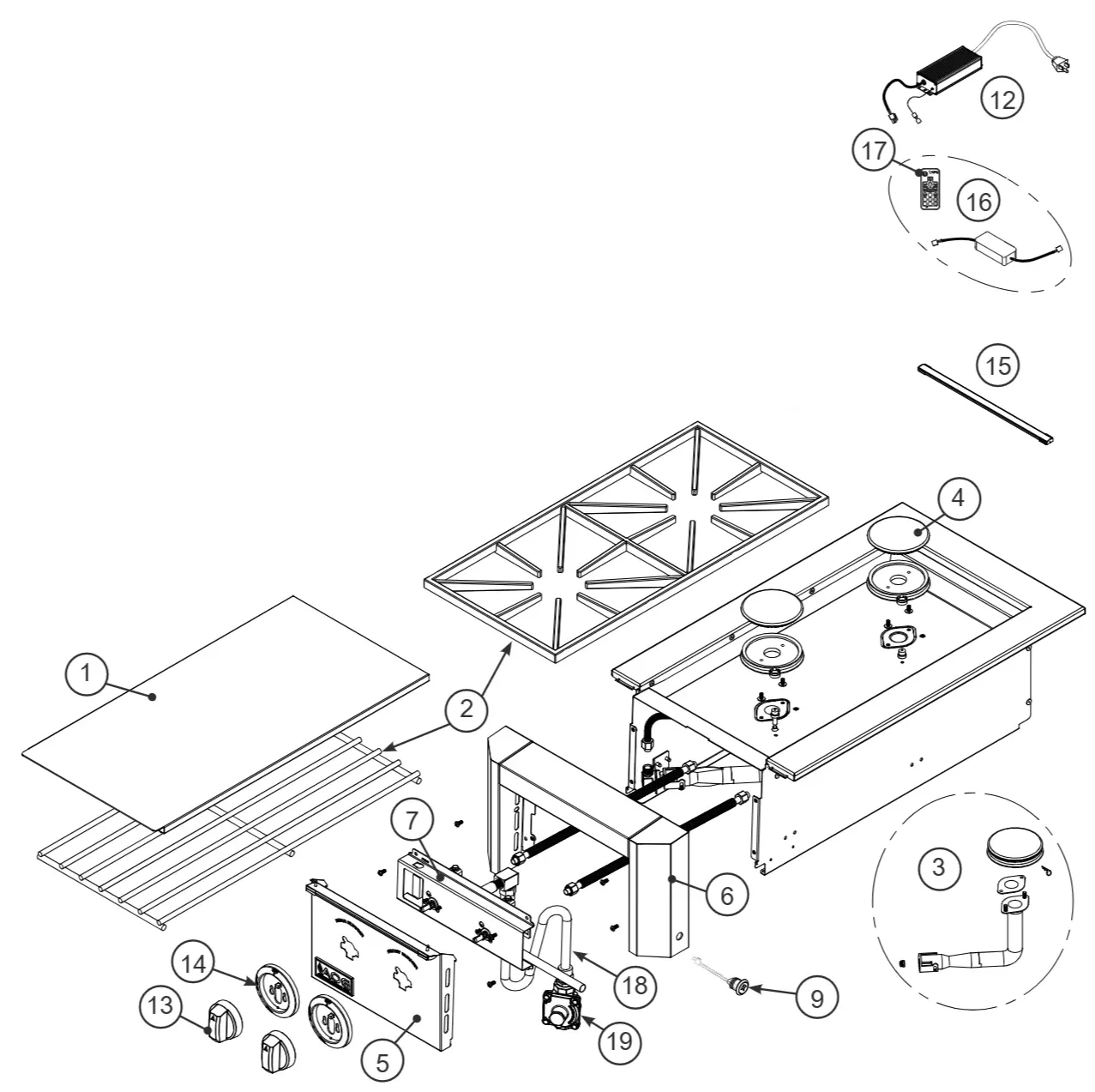American Outdoor Grill 2026 L Series Double Side Burner AOG2SBL exploded parts diagram showing 25 replacement parts