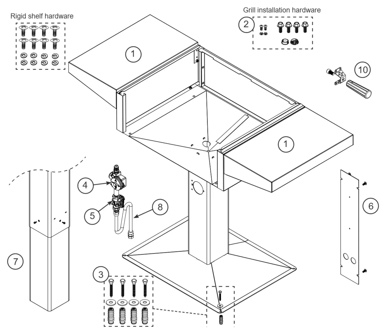 American Outdoor Grill 2026 Patio Mount Post Base AOG24-PP and AOG24-PA exploded parts diagram showing 10 replacement parts