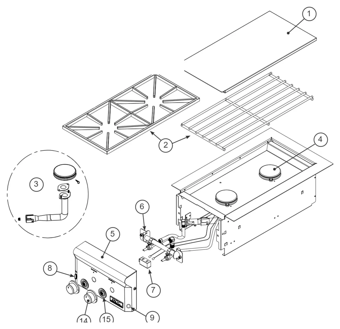American Outdoor Grill L Series Double Side Burner 3282L exploded parts diagram showing 19 replacement parts