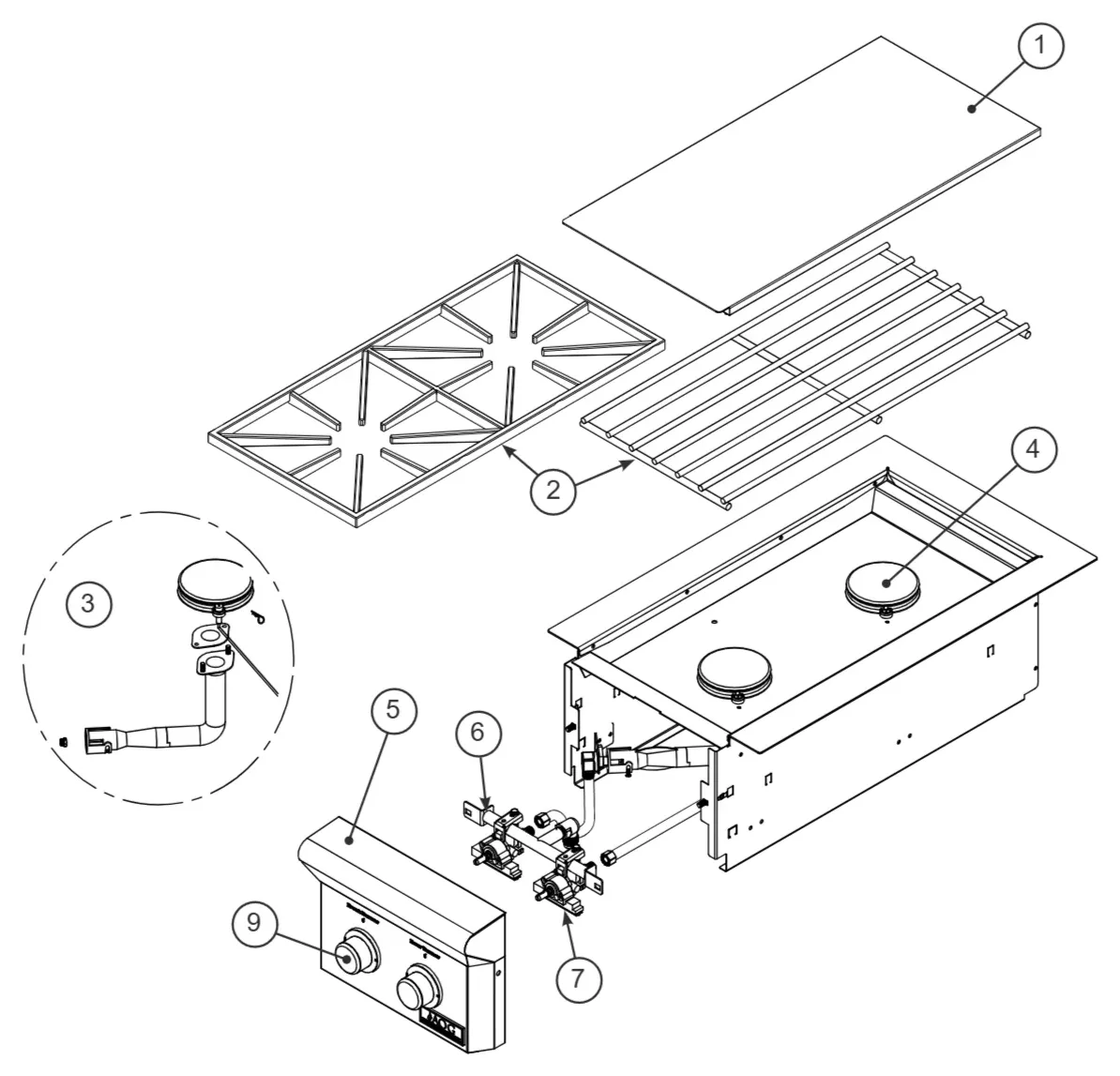 American Outdoor Grill T Series Double Side Burner 3282T exploded parts diagram showing 13 replacement parts