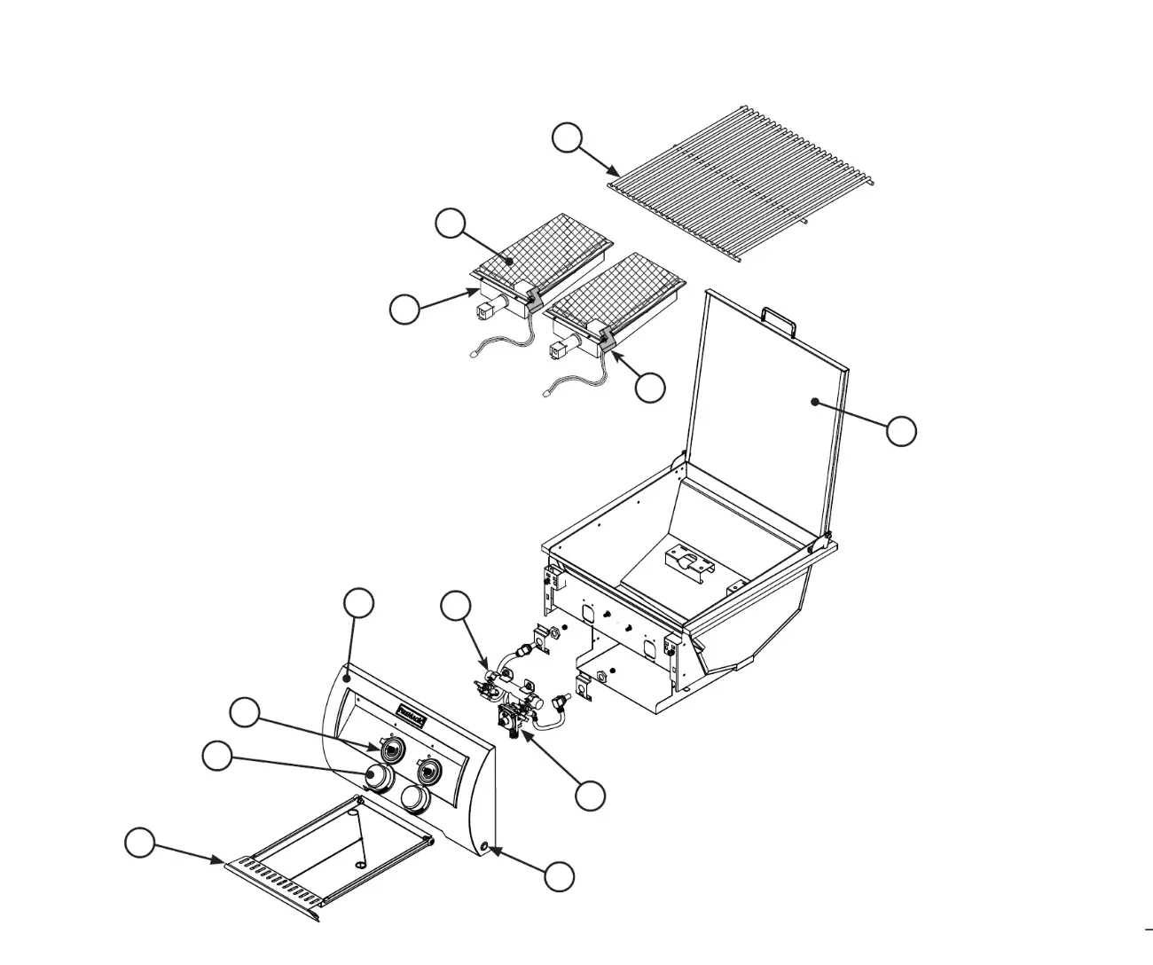 Fire Magic Echelon Single and Double Searing Station exploded parts diagram showing 10 replacement parts