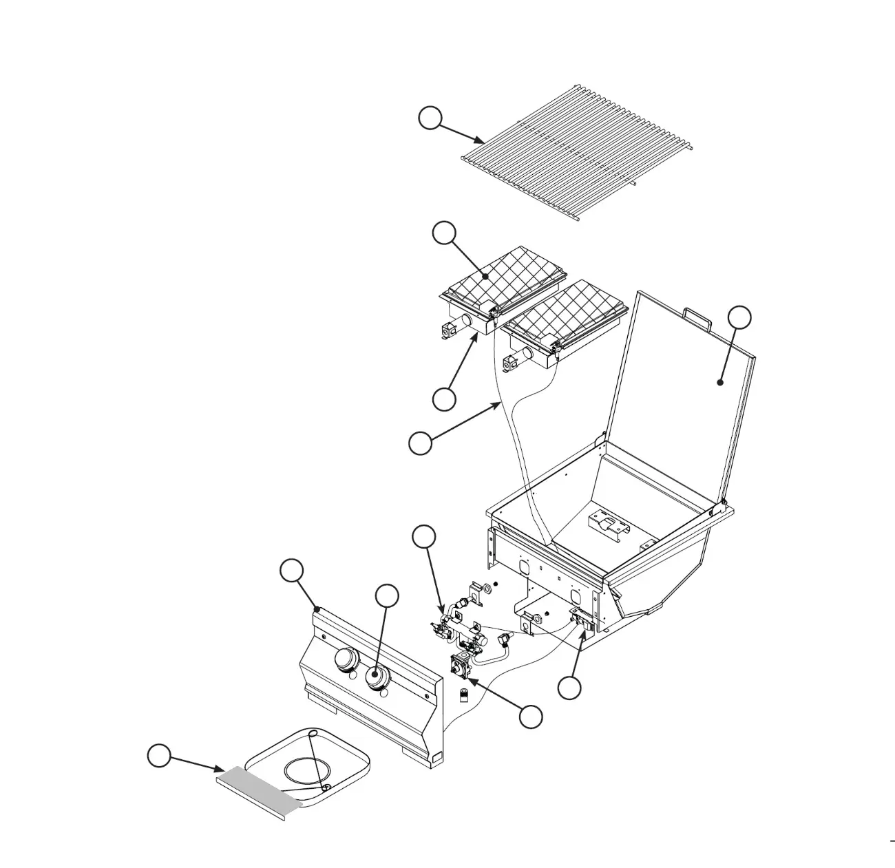 Fire Magic Gourmet Searing Station exploded parts diagram showing 8 replacement parts