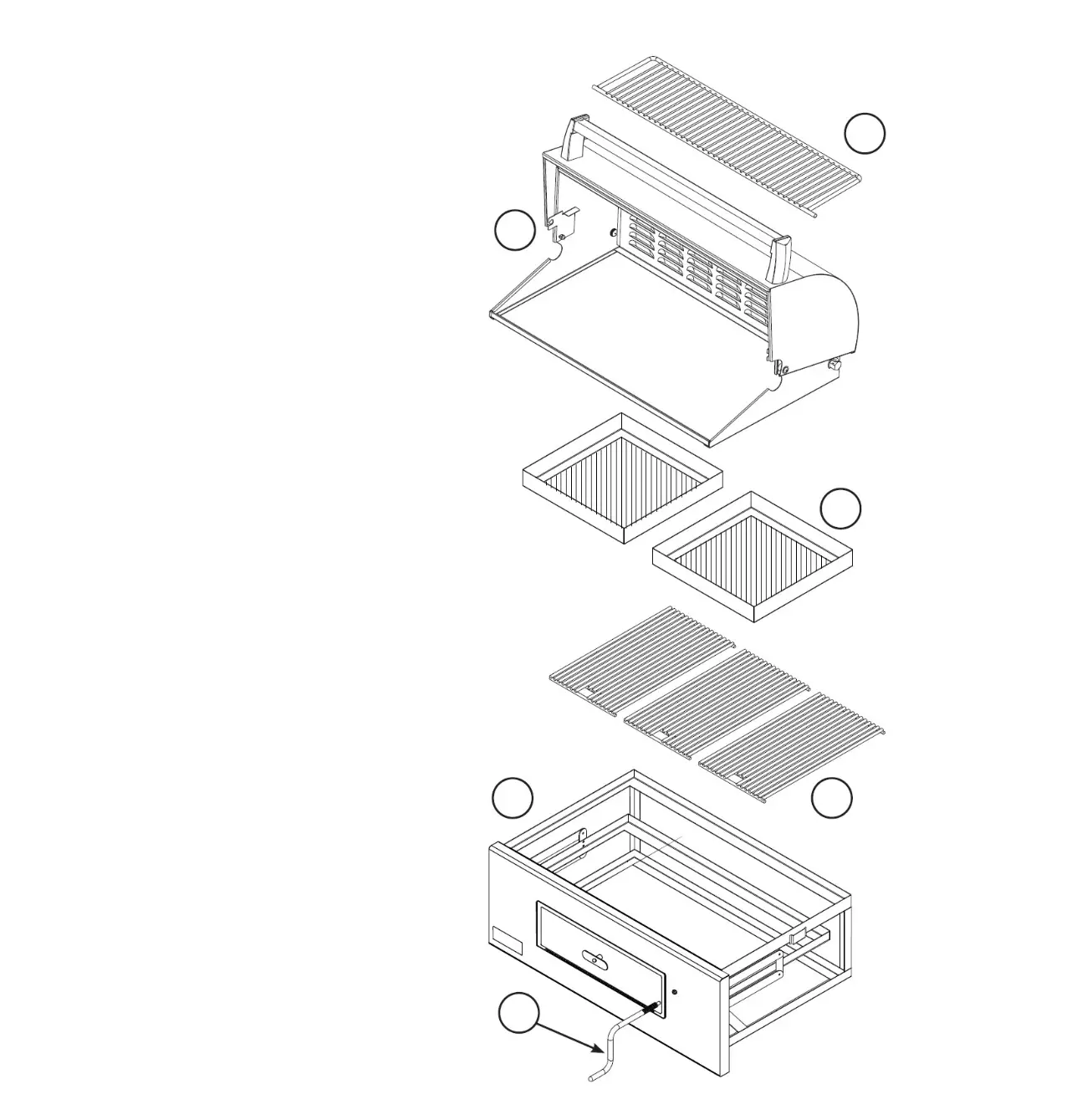Fire Magic Lift-A-Fire 30-inch Charcoal Built-In exploded parts diagram showing 3 replacement parts