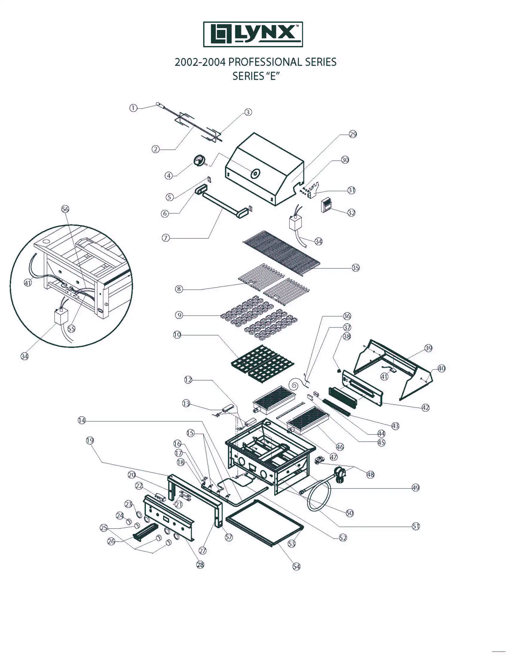 Lynx Professional L30PSR Series E (2002-2004) Grill parts diagram