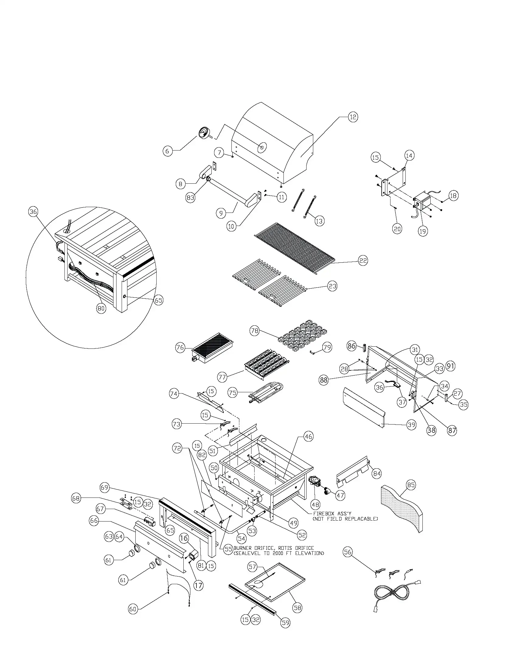 Sedona by Lynx L501PS Grill parts diagram