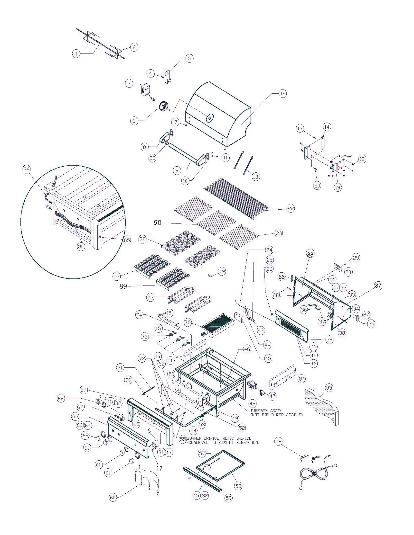 Sedona by Lynx L701PSR Grill parts diagram