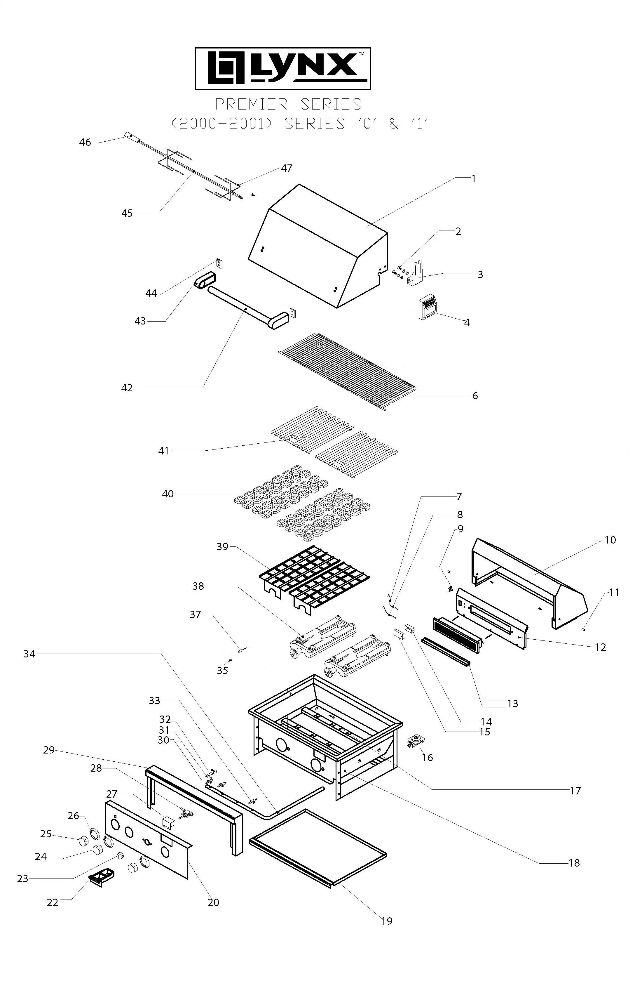 Lynx Premier LBQ27FR (2000-2001) Grill parts diagram
