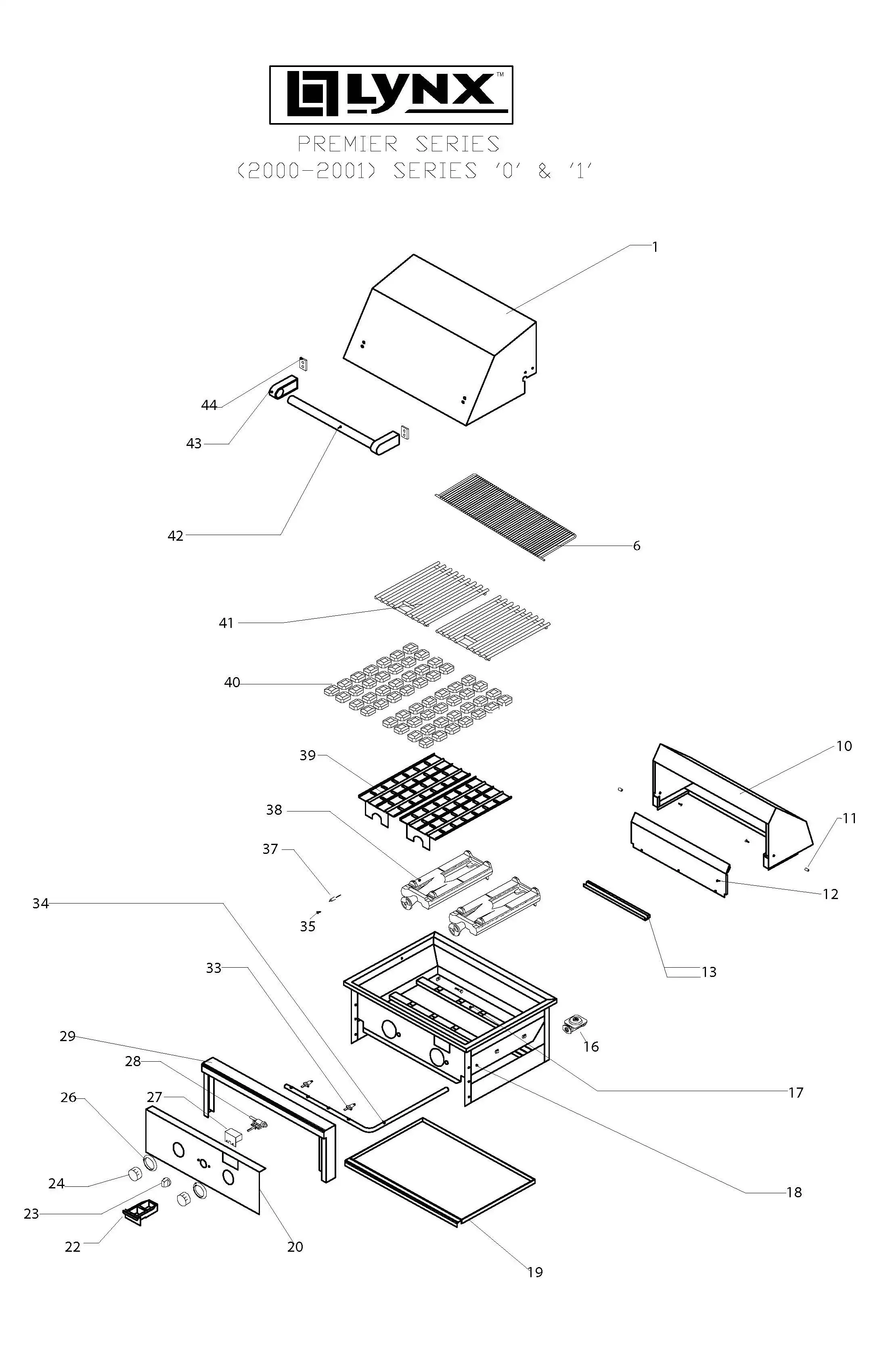 Lynx Premier LBQ27F (2000-2001) Grill parts diagram