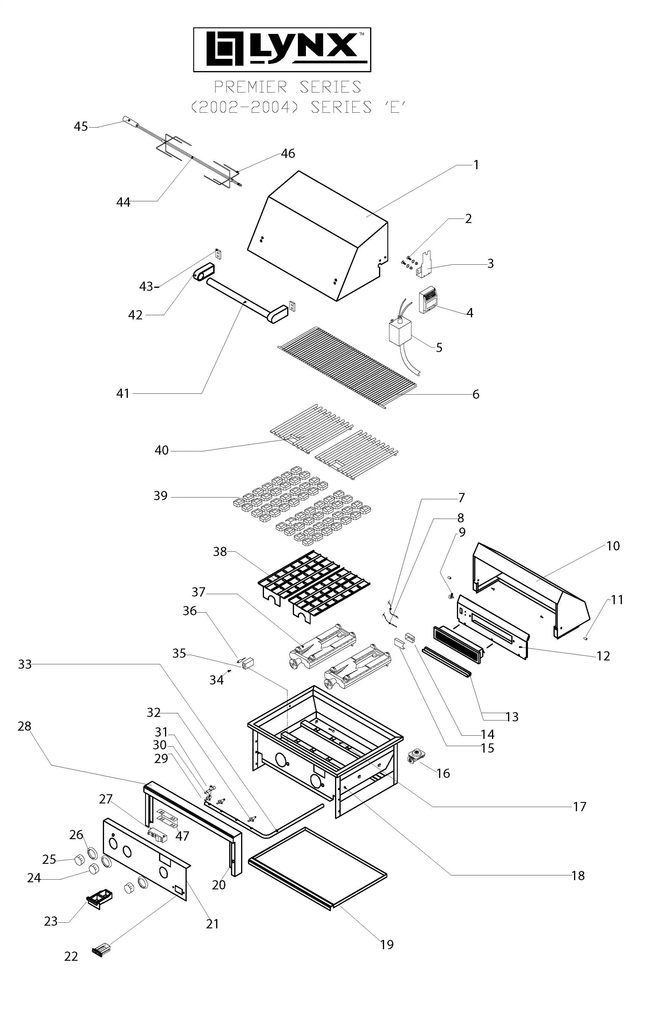 Lynx Premier LBQ36FRE Series E (2002-2004) Grill parts diagram