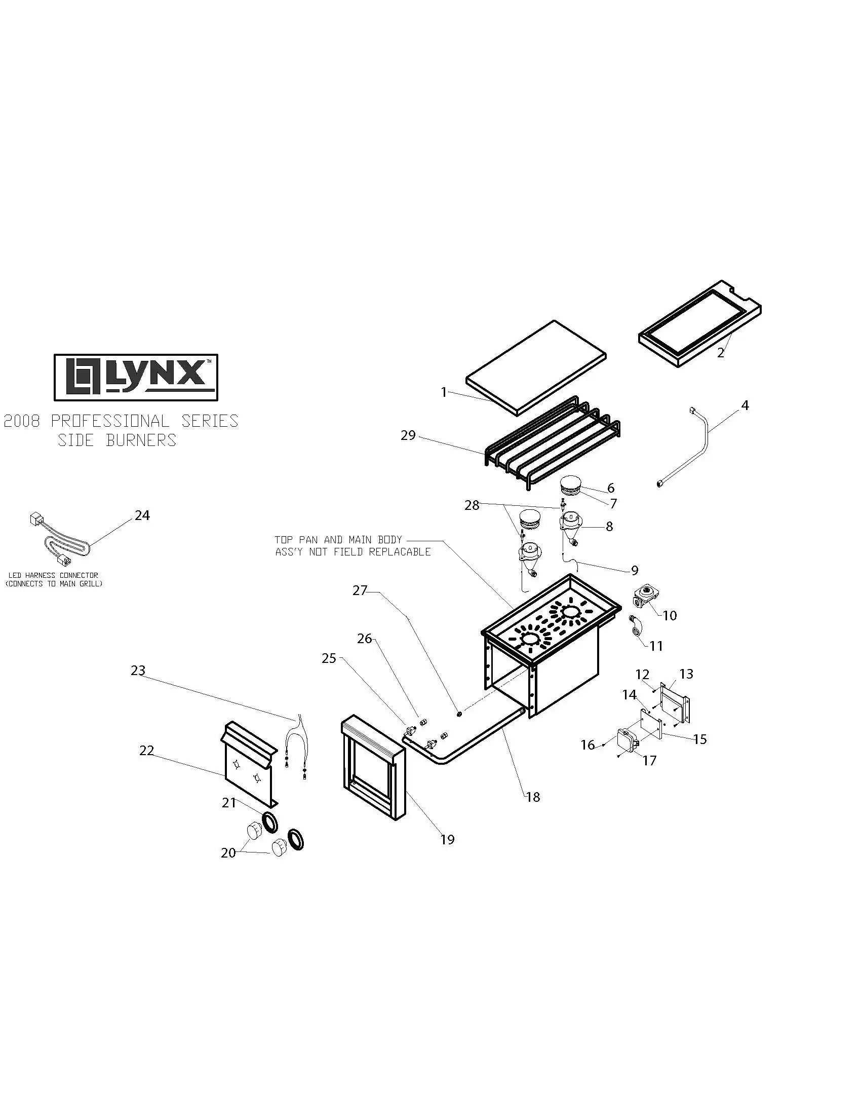 Lynx Side Burner LSB2PC-1 Series J (2007) 2008 Breakdown parts diagram