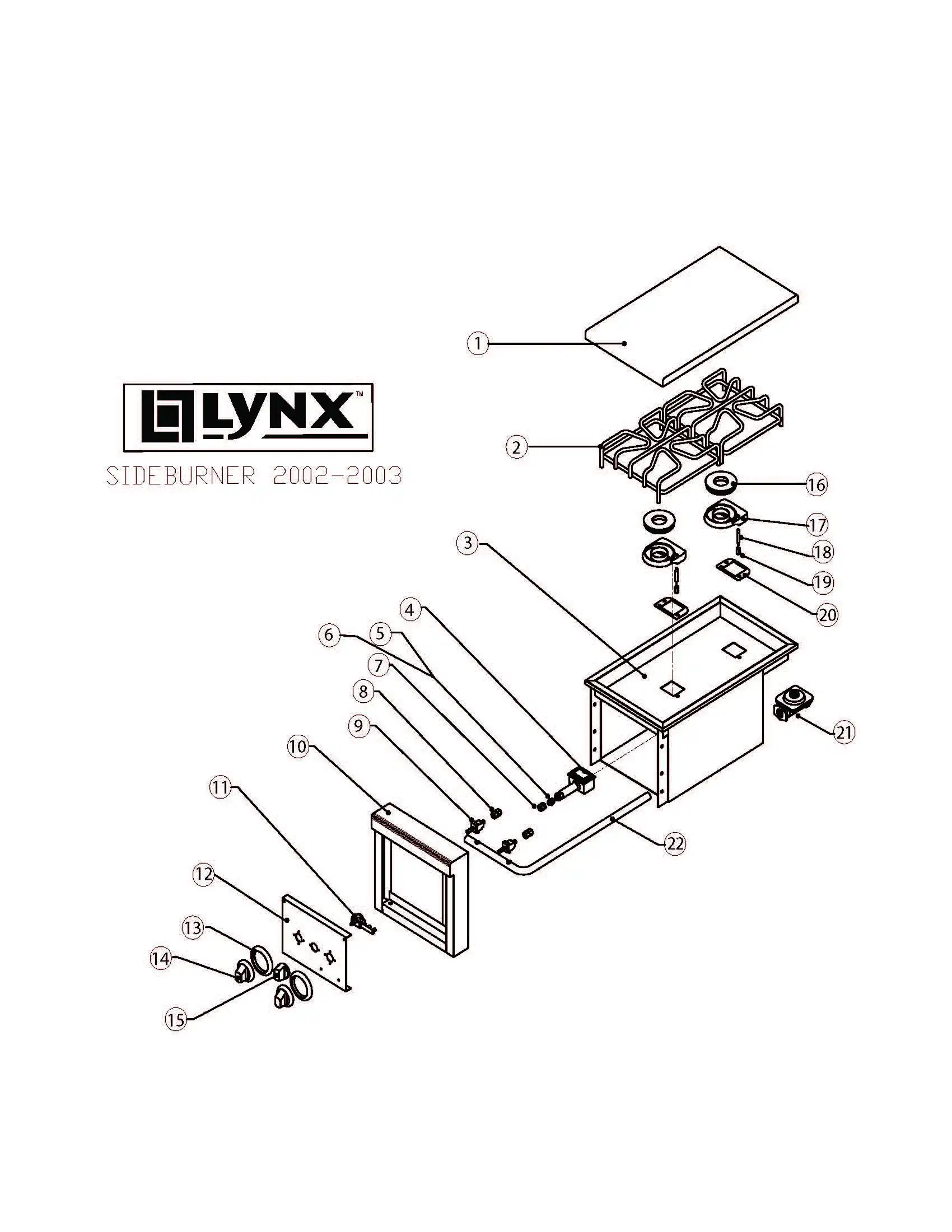 Lynx Side Burner LSB2 (2003 and older) 2003 And Older Side Burner parts diagram