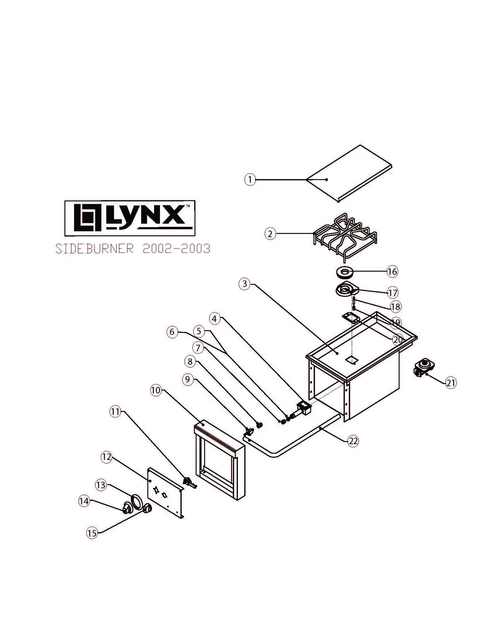 Lynx Side Burner LSB1 (2002-2003) Side Burner 2002-2003 parts diagram