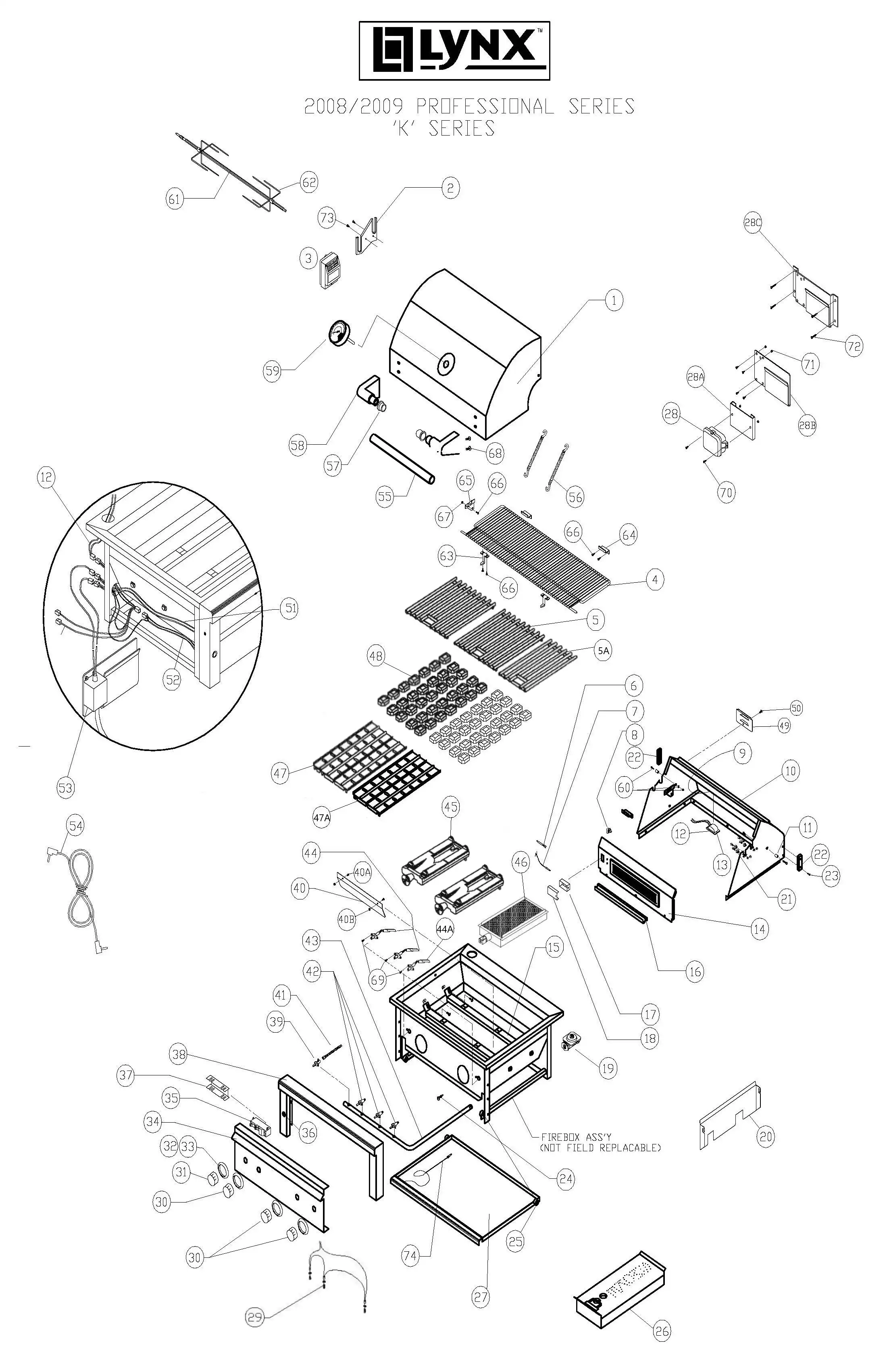 Lynx Professional L42PSR-1 Series K (2008-2009) Professional K Series 2008-2009 parts diagram