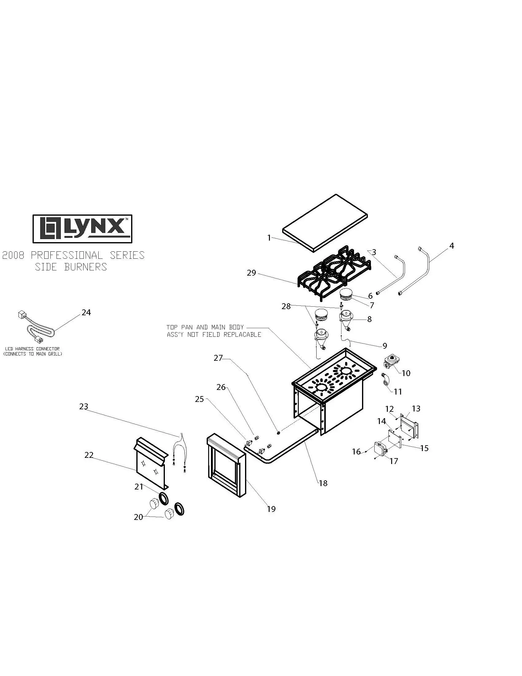 Lynx Side Burner LSB2-1 (2008-2009) 2008 Breakdown parts diagram