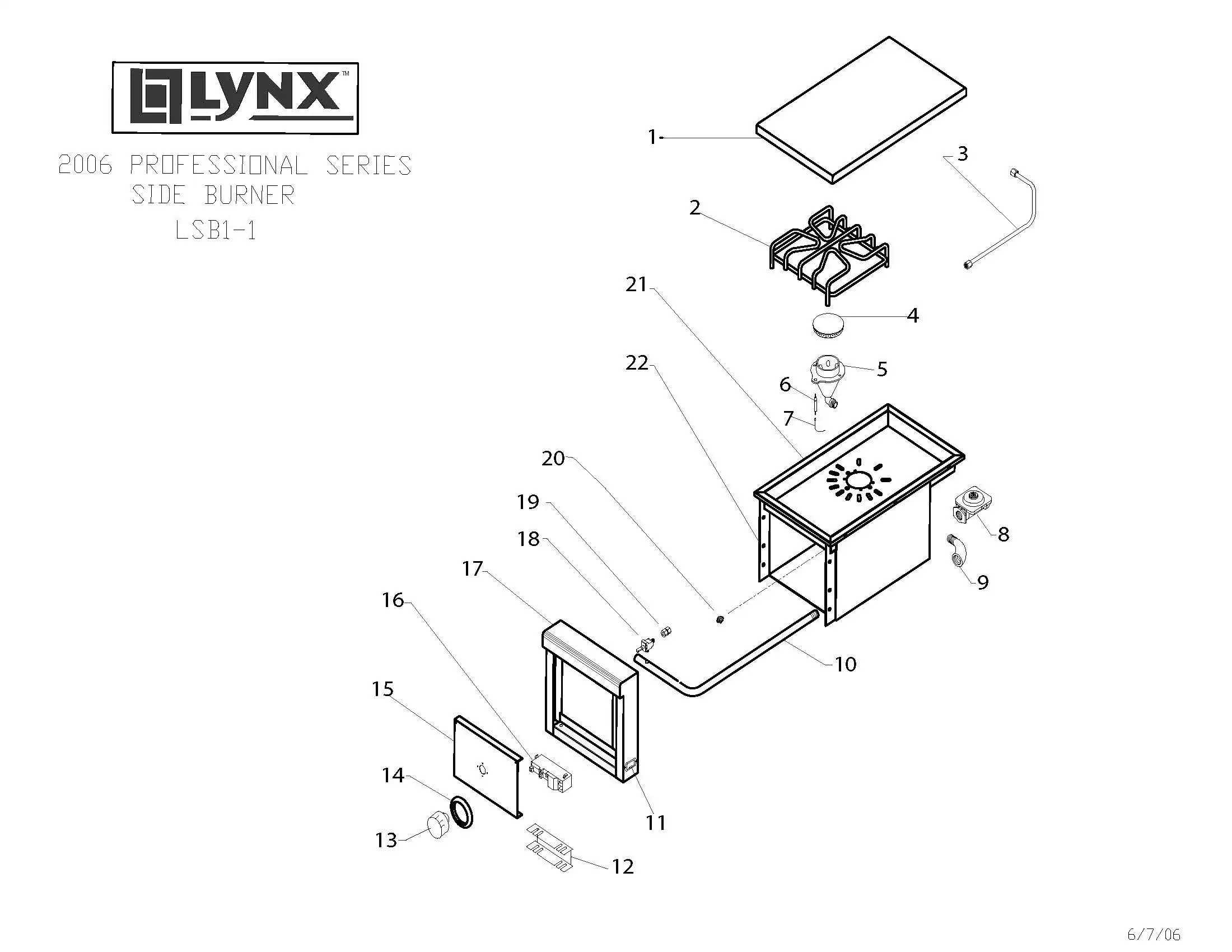 Lynx Side Burner LSB1-1 (2006-2007) 2006-2007 Side Burner parts diagram