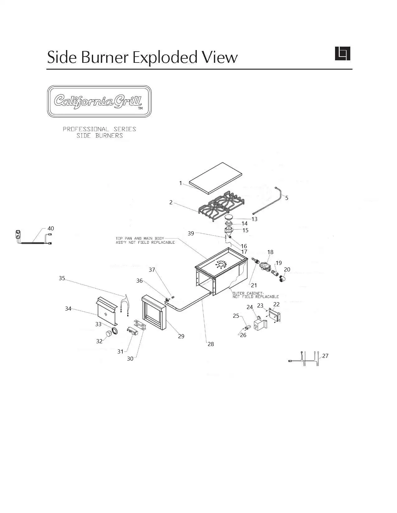 Lynx Side Burner CSB1 Unit parts diagram
