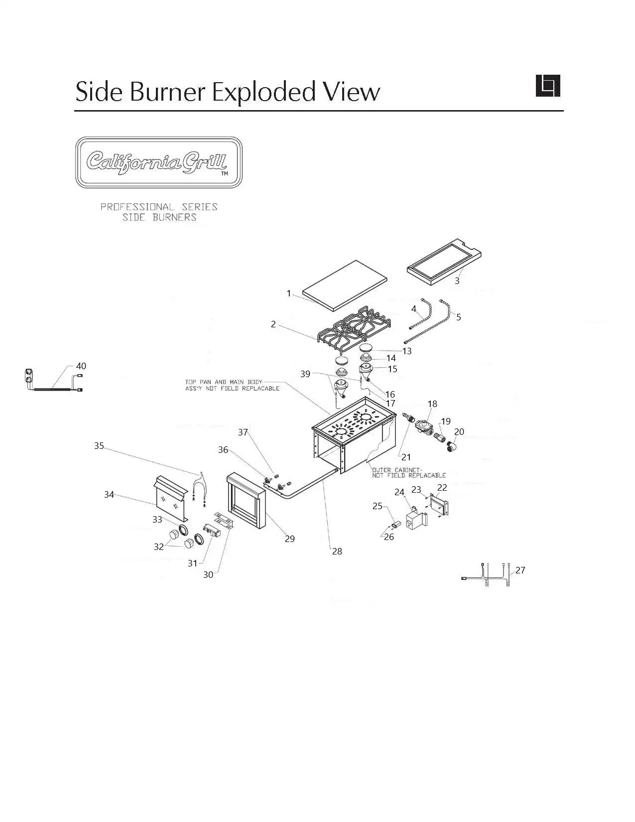 Lynx Side Burner CSB2PC Unit parts diagram