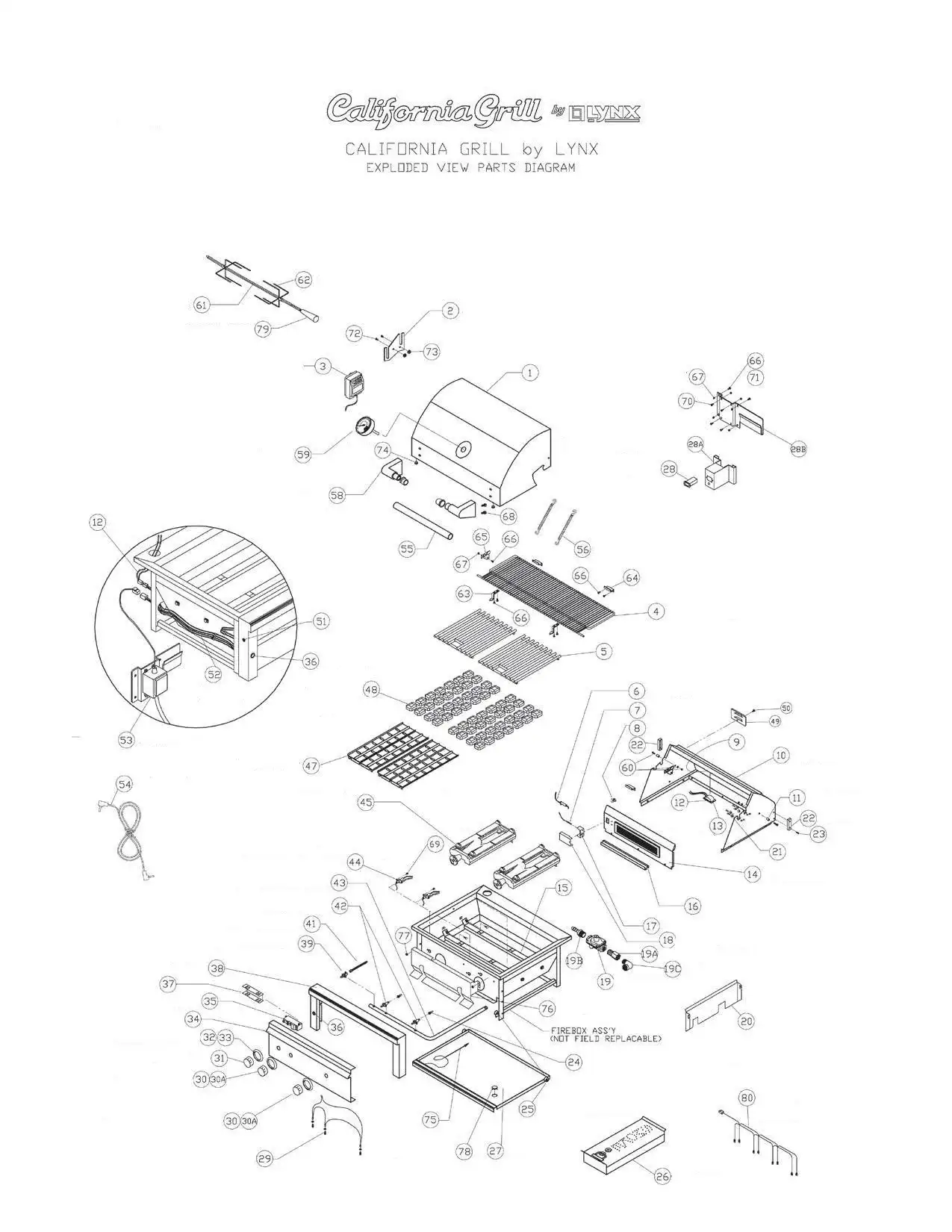 California Grills by Lynx C36R Grill parts diagram