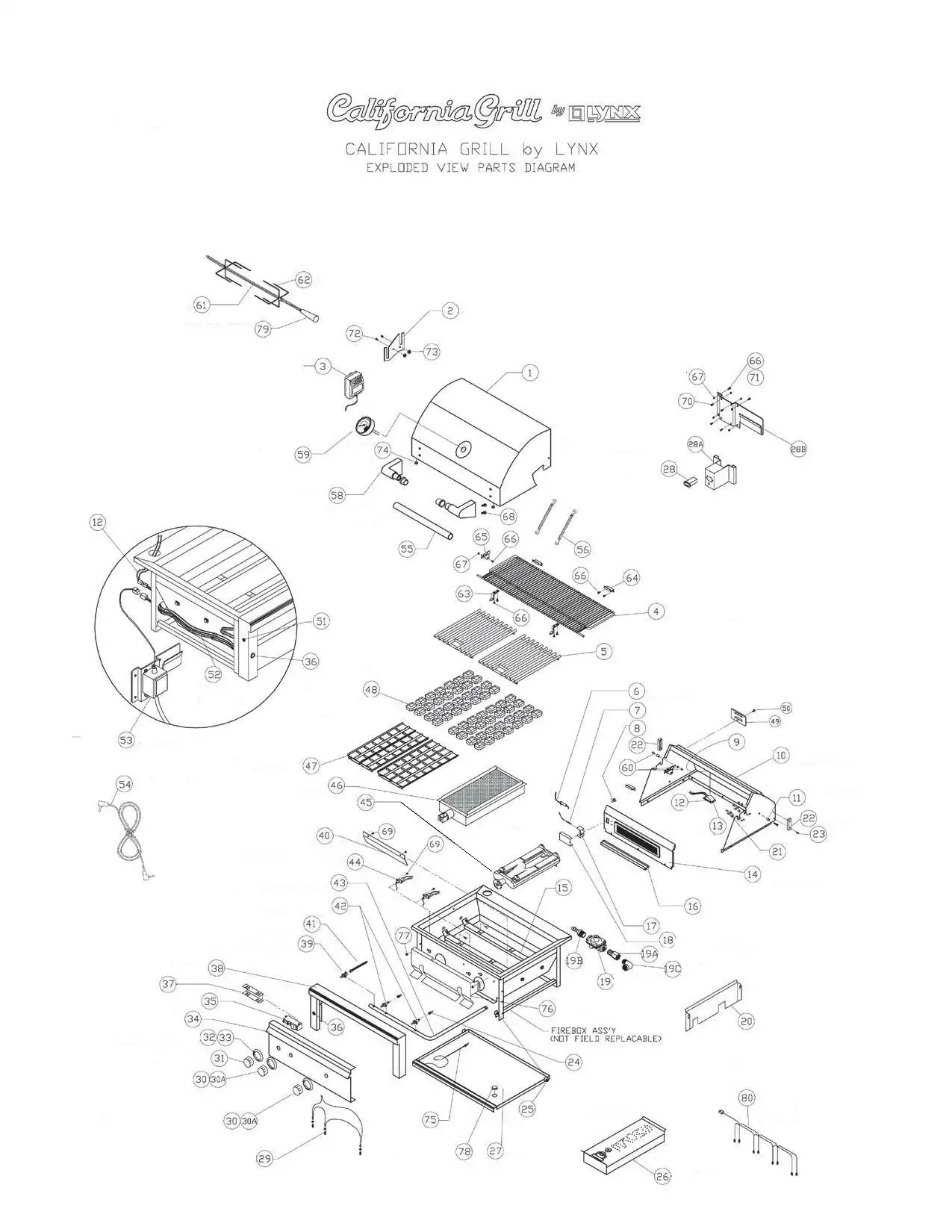 California Grills by Lynx C36PSR Grill parts diagram