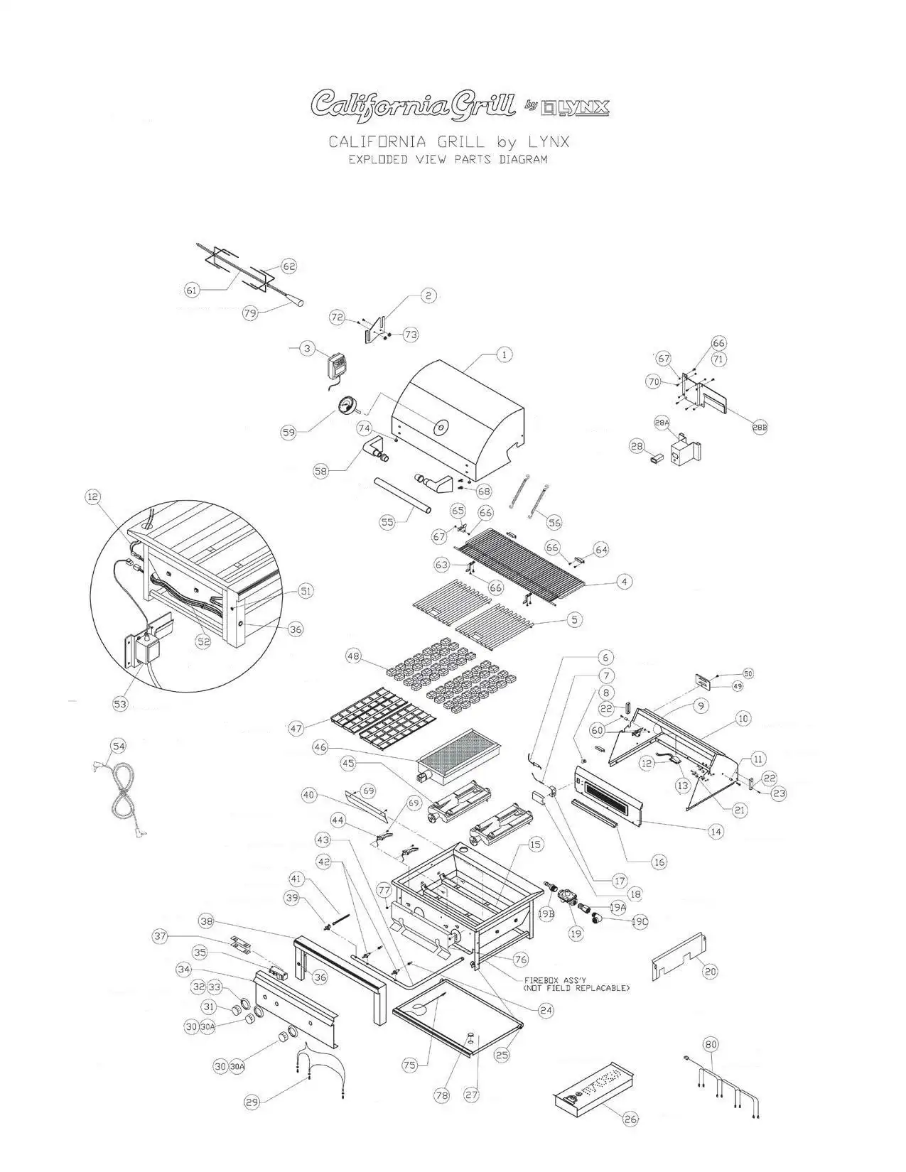 California Grills by Lynx C42PSR Grill parts diagram