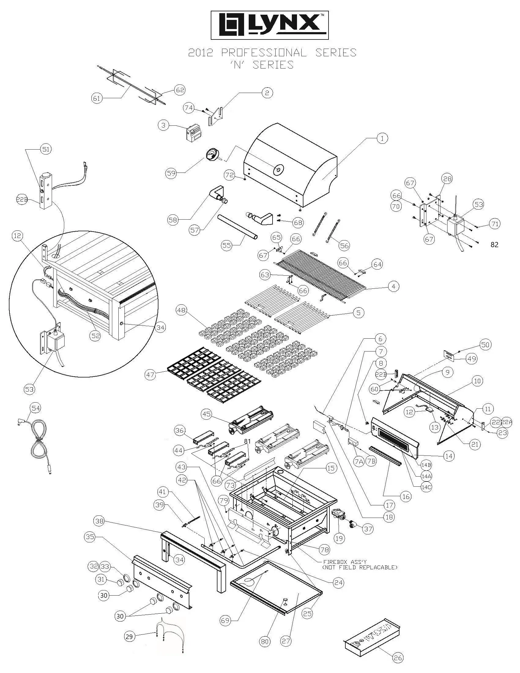 Lynx Professional L36FR-1 Series N (2012-2013) Grill parts diagram