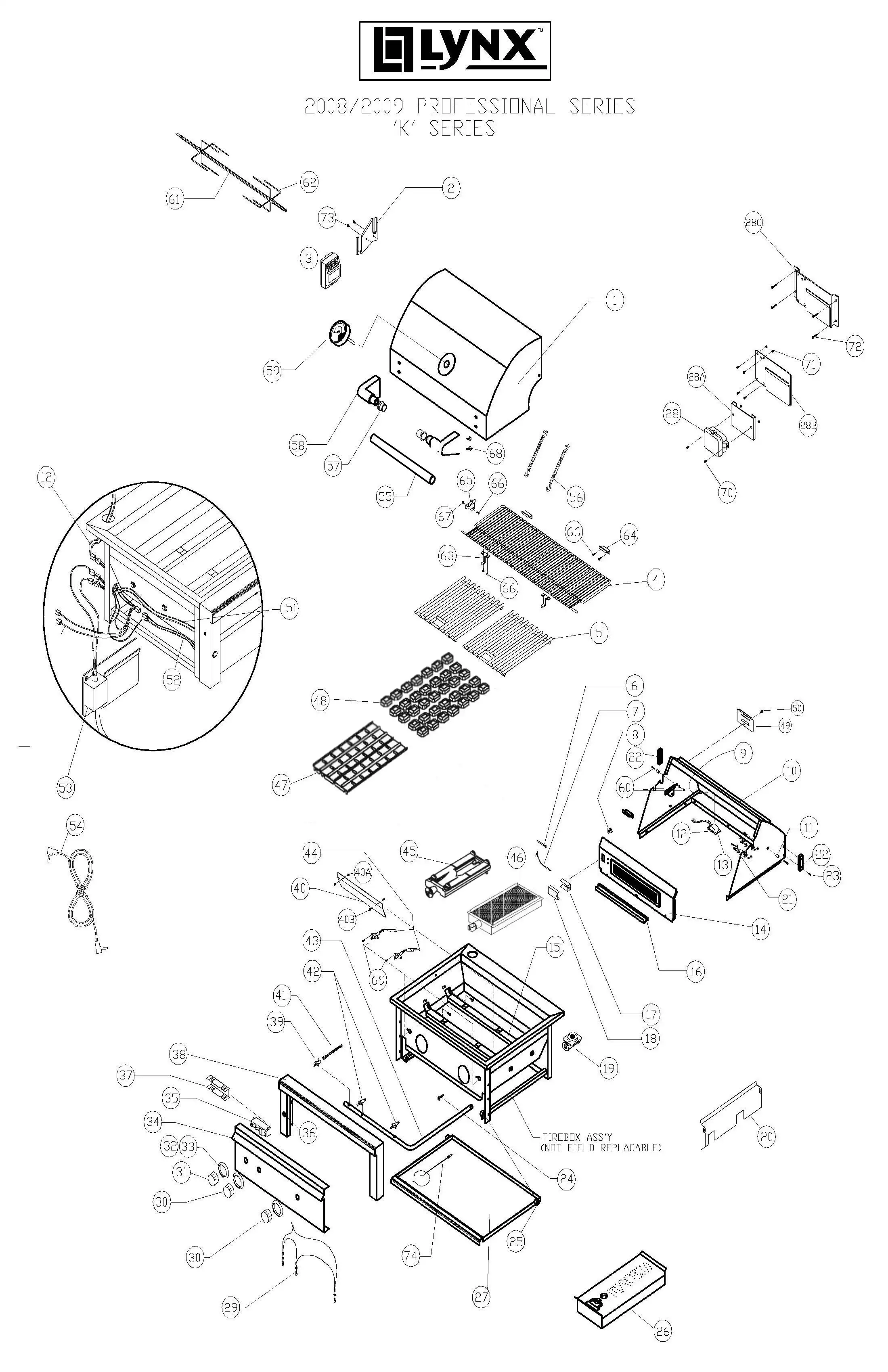 Lynx Professional L30PSFR-1 Series K (2008-2009) Grill parts diagram