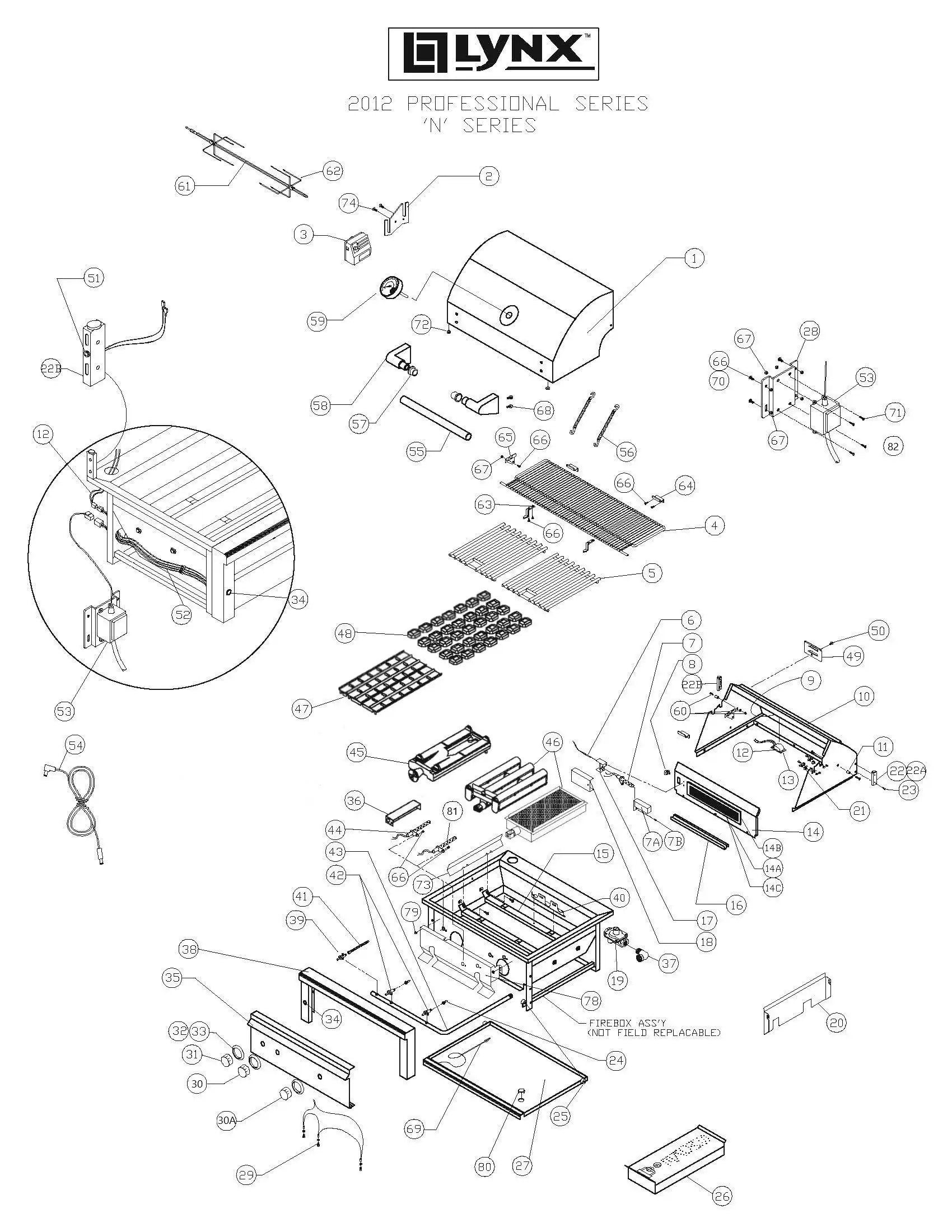 Lynx Professional L30PSFR-1 Series N (2012-2013) Grill parts diagram