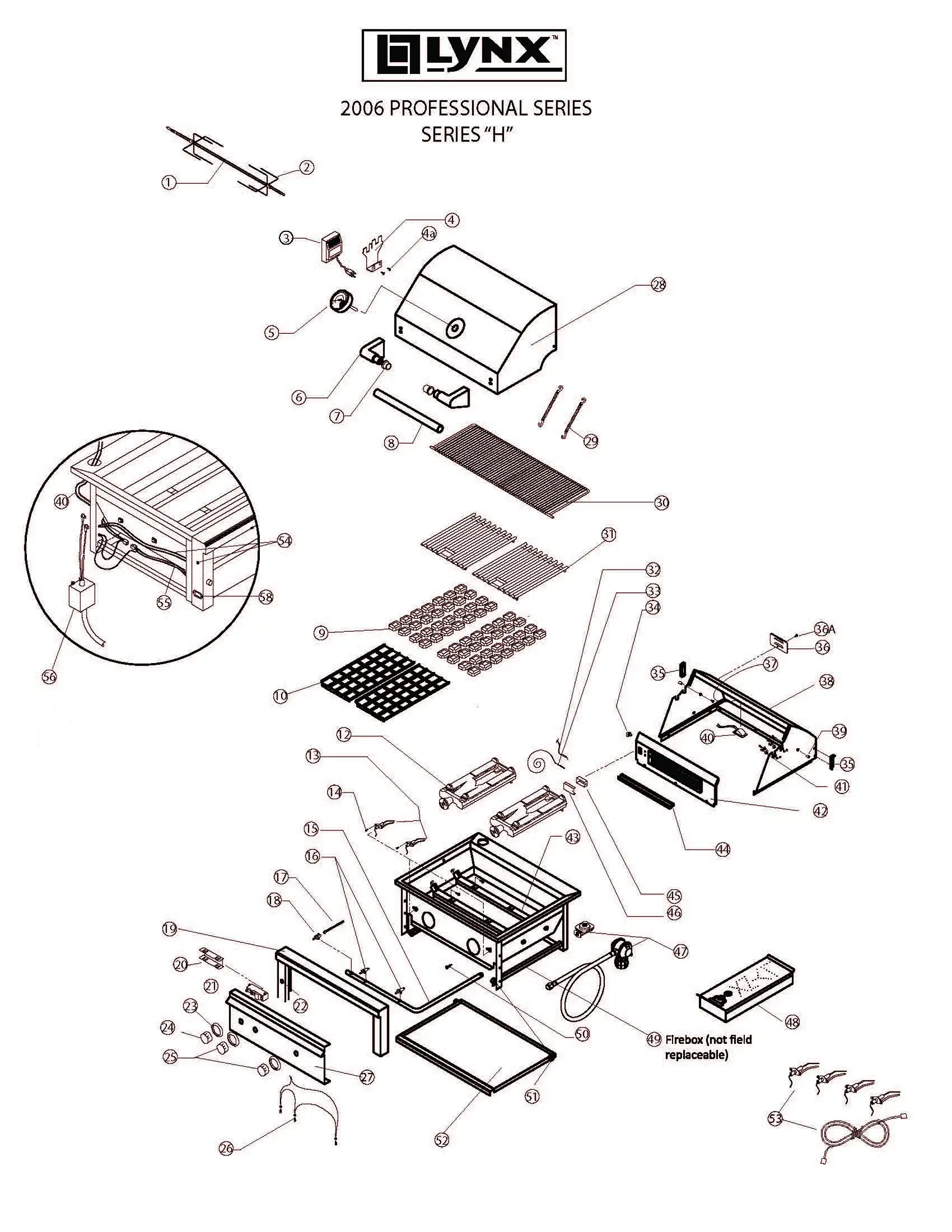 Lynx Professional L30FR-1 Series H (2006) Grill parts diagram