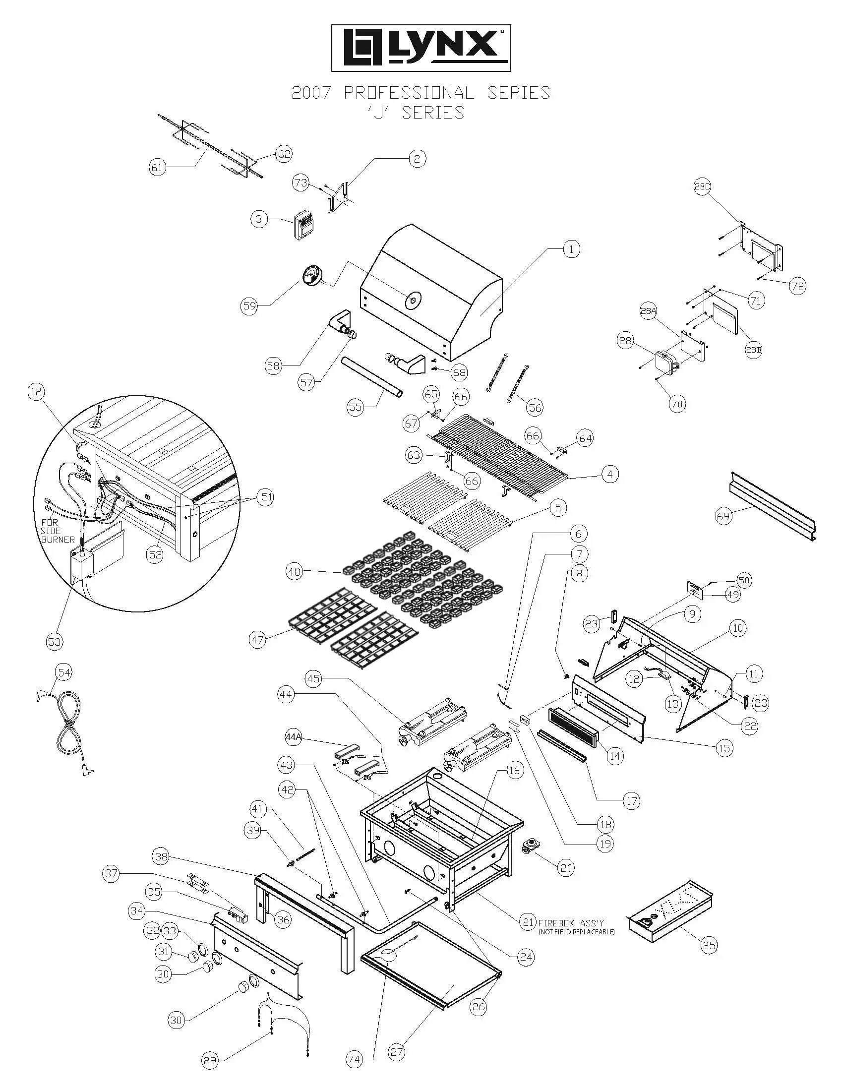Lynx Professional L30FR-1 Series J (2007) Grill parts diagram